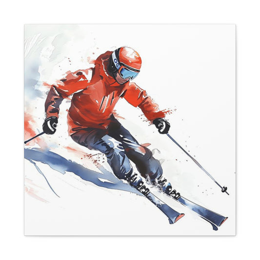 Skiing In Snow Painting Wall Art & Canvas Prints