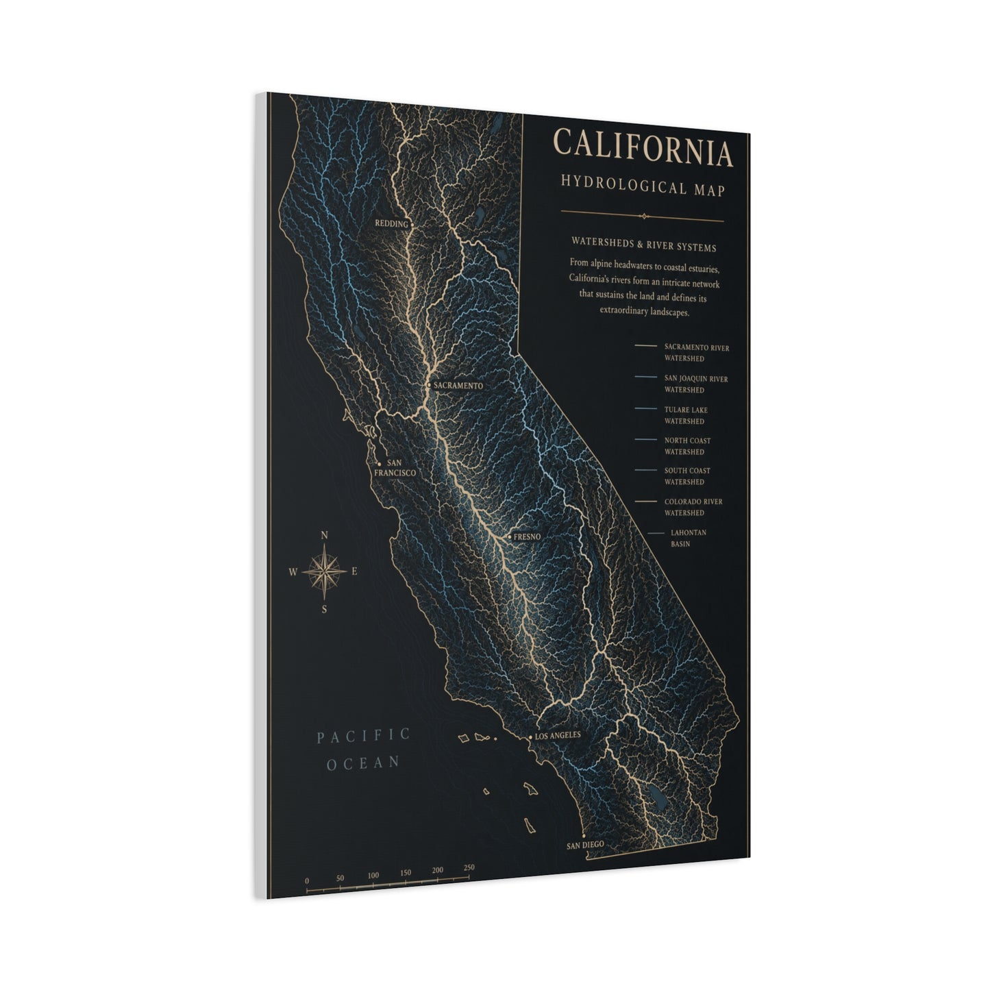 California Hydrological Watershed Map Wall Art & Canvas Print