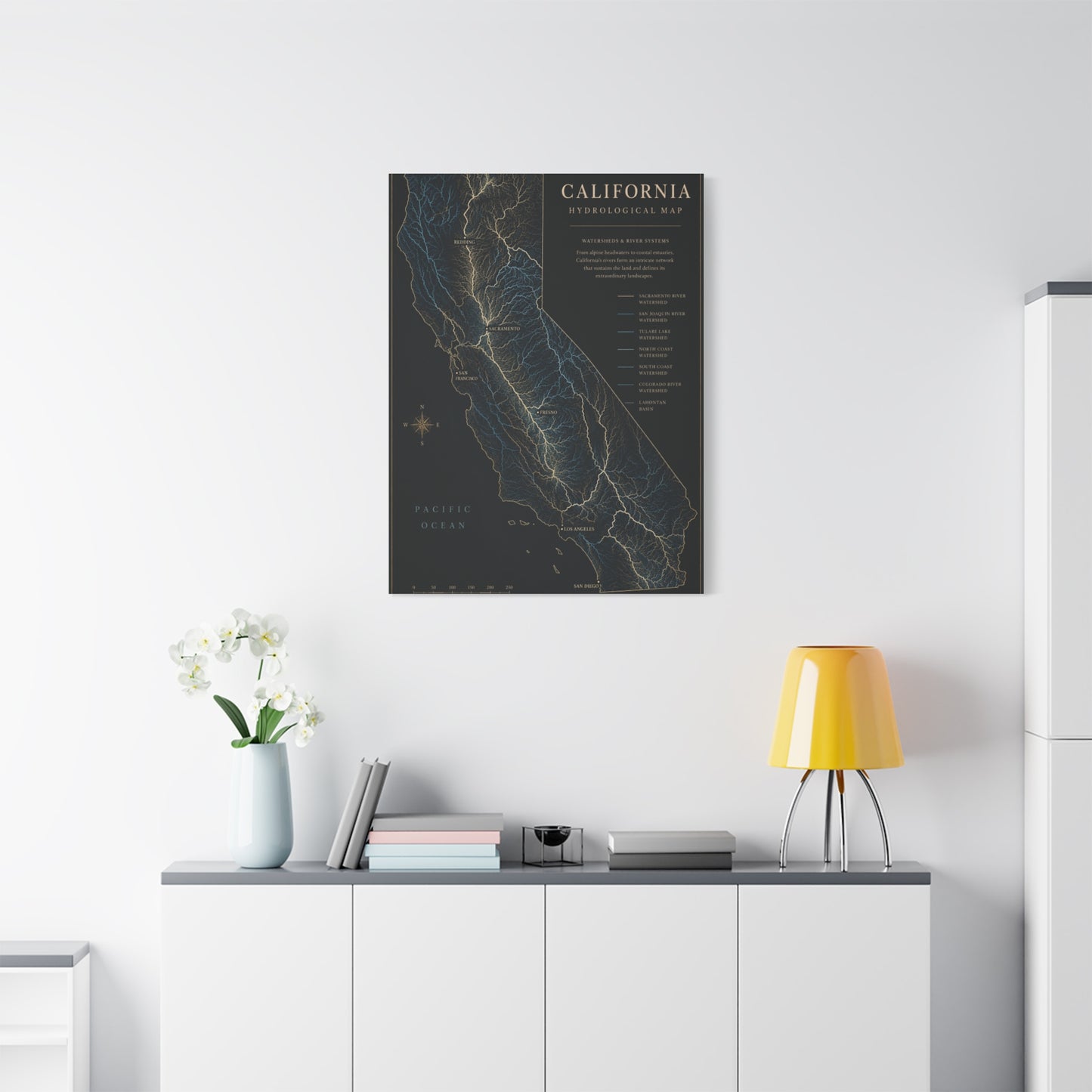California Hydrological Map Wall Art & Canvas Print