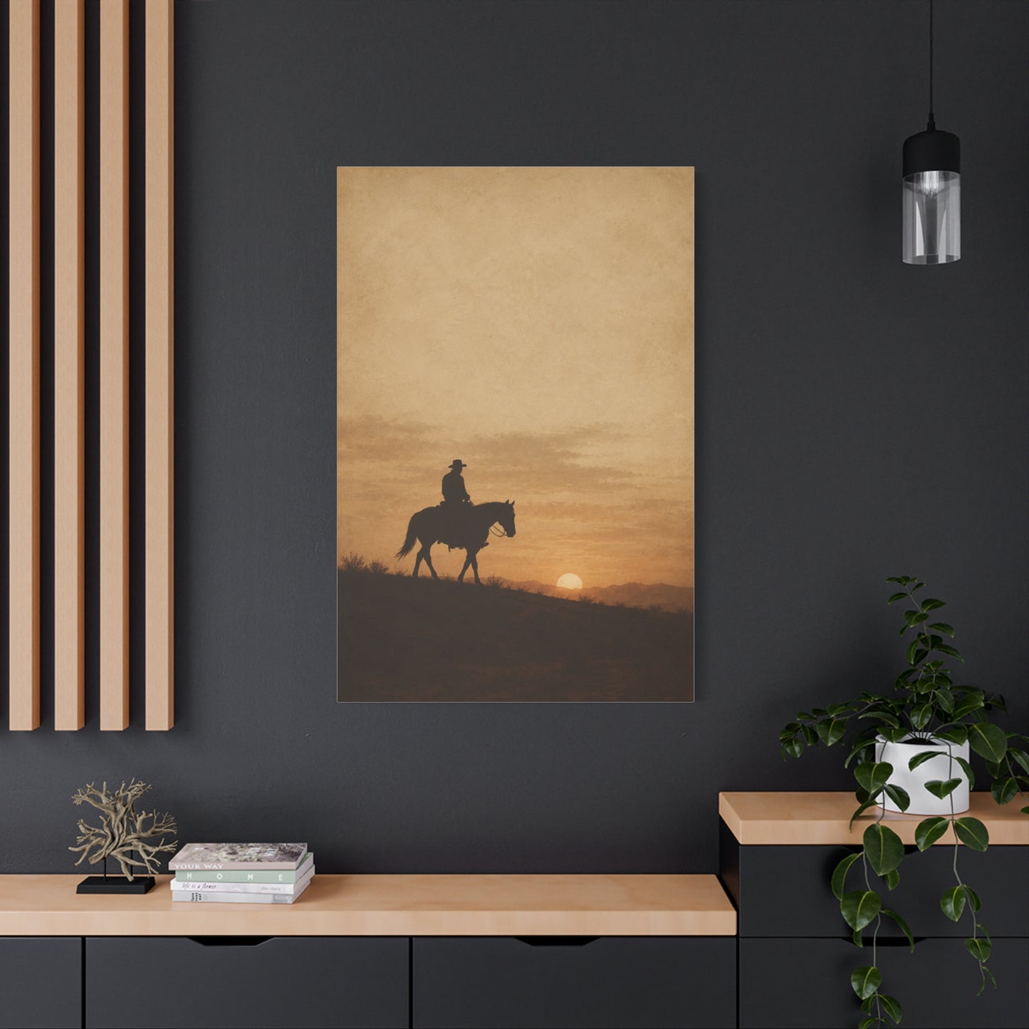 Vintage Cowboy Sunset Horizon Scene Wall Art & Canvas Print