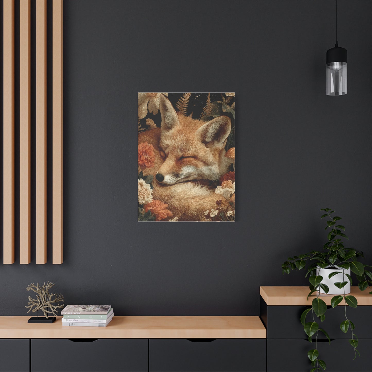 Sleeping Fox Floral Woodland Wall Art & Canvas Print