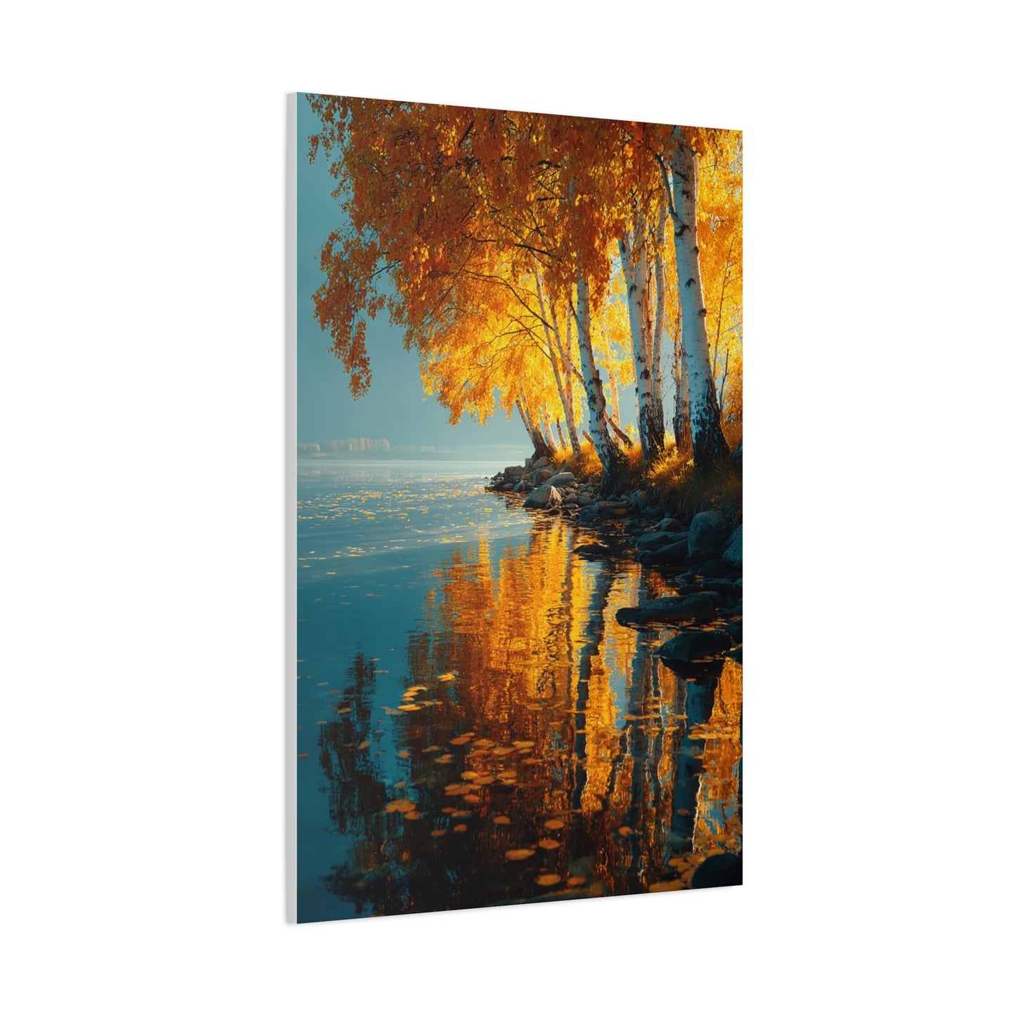 Golden Birch Autumn Lake Reflection Wall Art & Canvas Print