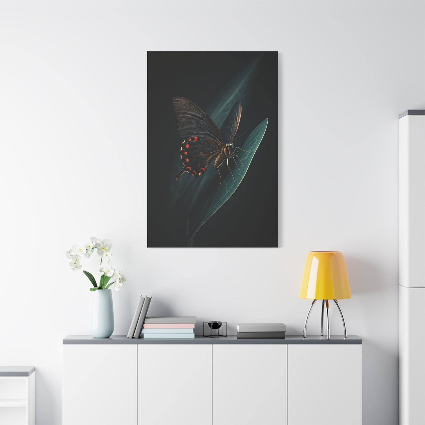 Dark Swallowtail Butterfly on Leaf Wall Art & Canvas Prints