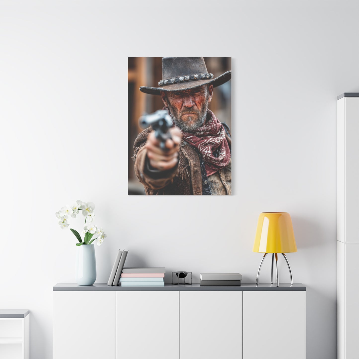 Cowboy Campfire in the Mountain Valley Wall Art & Canvas Print