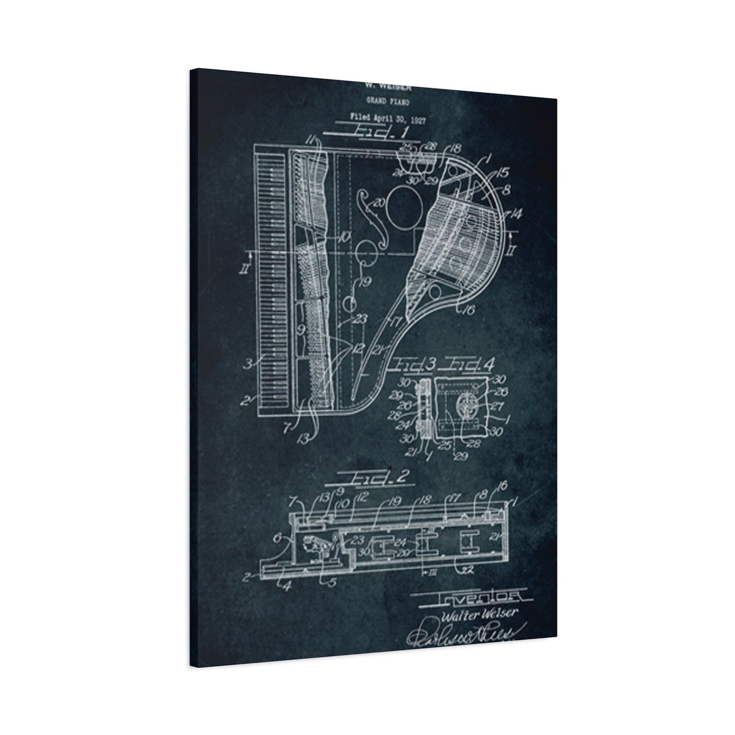 Piano Blueprint Wall Art & Canvas Prints