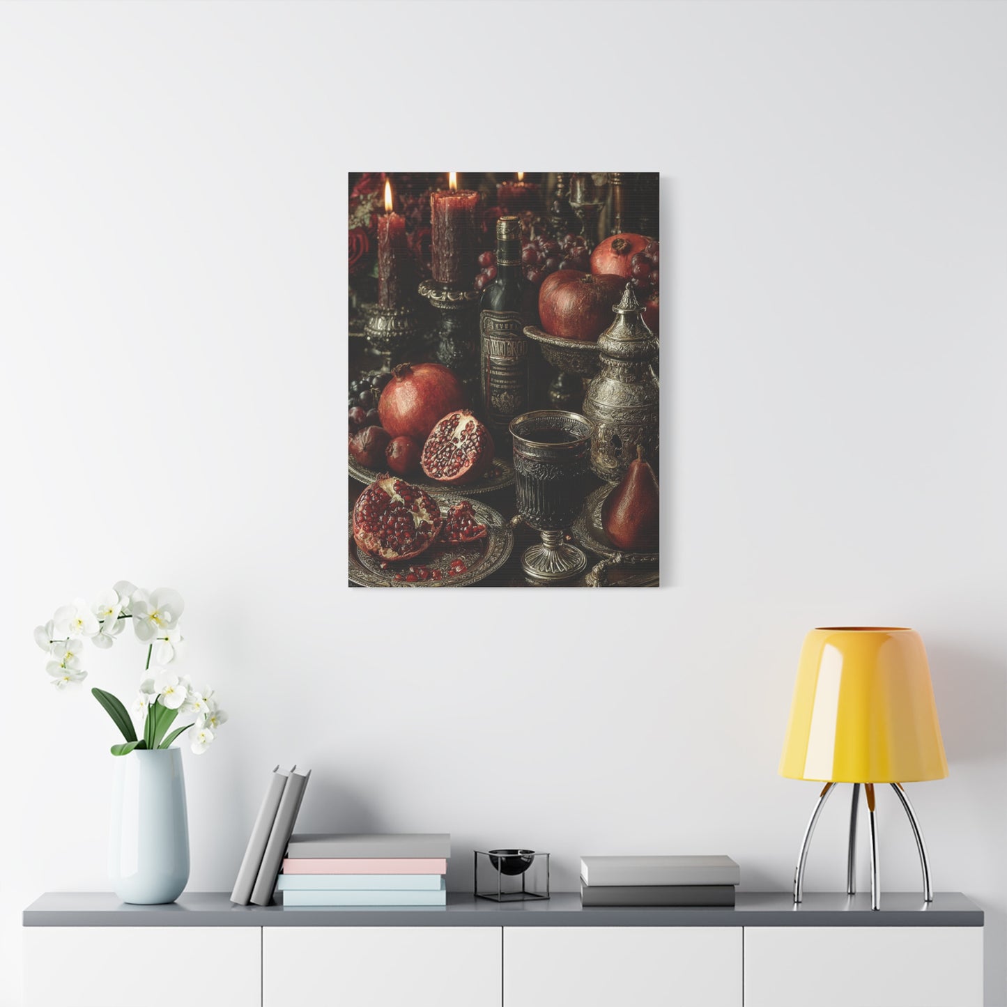 Pomegranate and Candlelight Renaissance Still Life Wall Art & Canvas Print