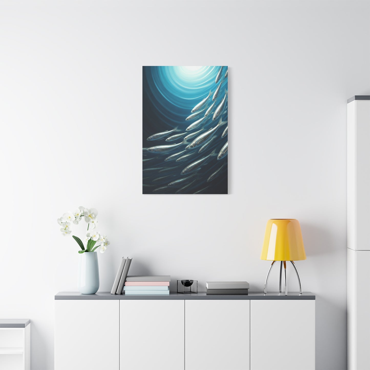 School of Fish in Deep Blue Ocean Wall Art & Canvas Prints