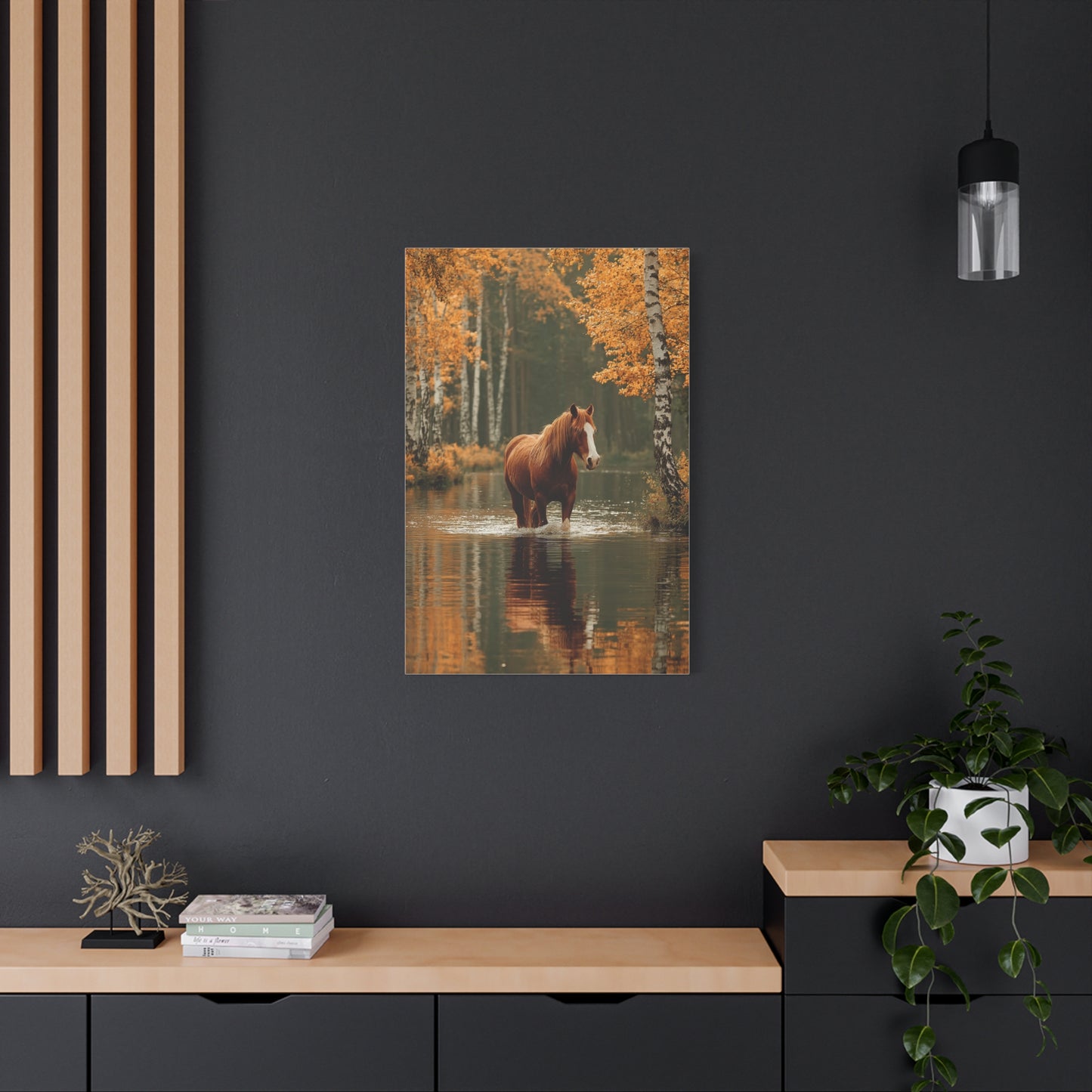 Autumn River Horse Reflection Wall Art & Canvas Print