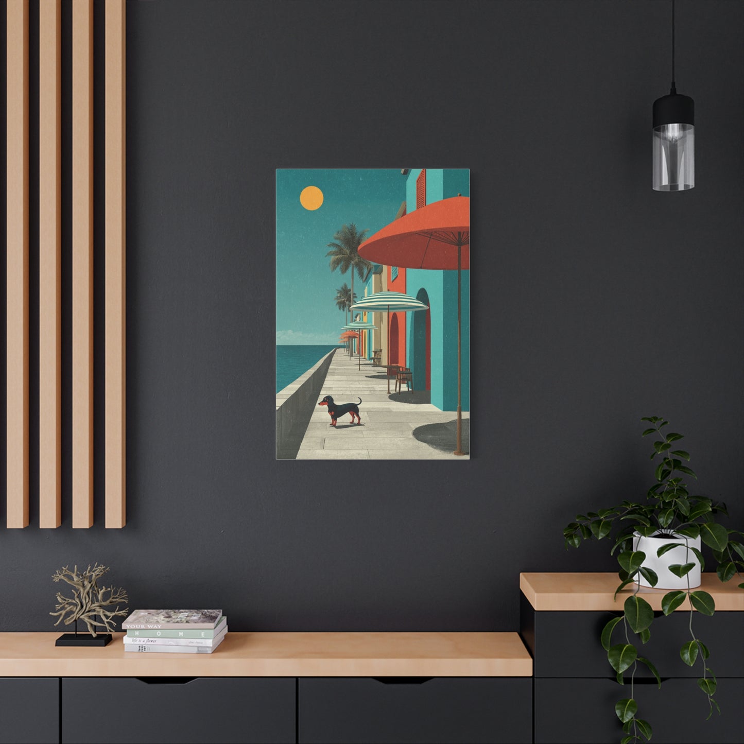 Dachshund Seaside Promenade Wall Art & Canvas Print
