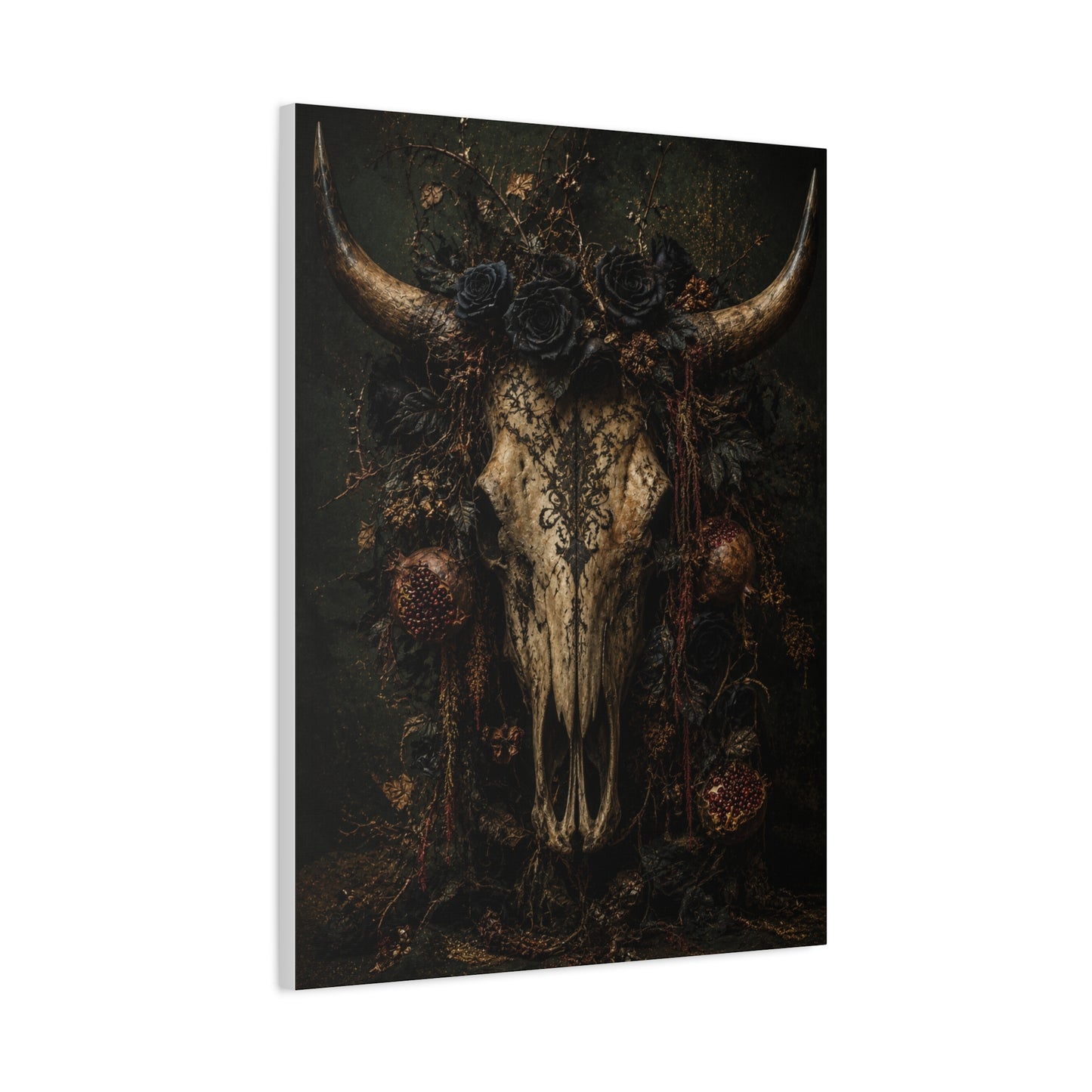 Dark Floral Longhorn Skull Statement Wall Art & Canvas Print