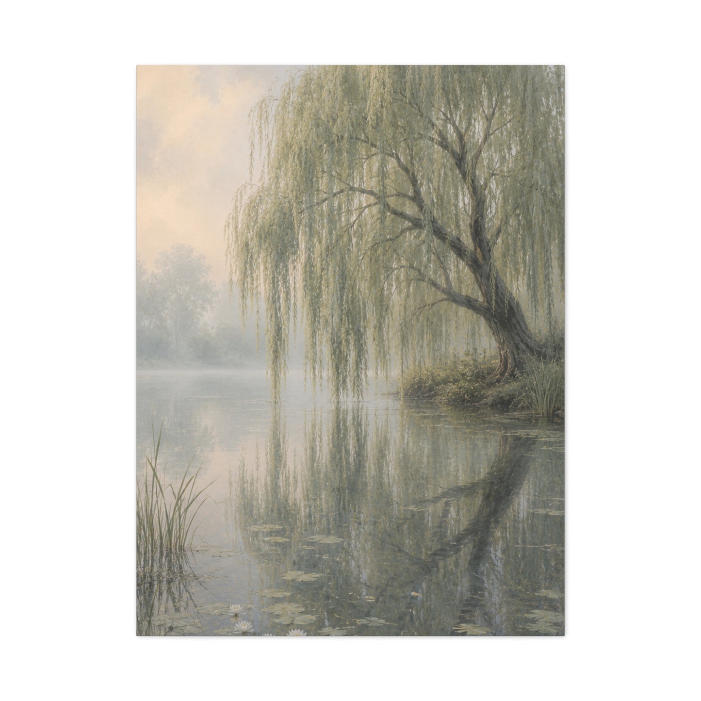 Misty Willow Reflection Lake Trees Wall Art & Canvas Print
