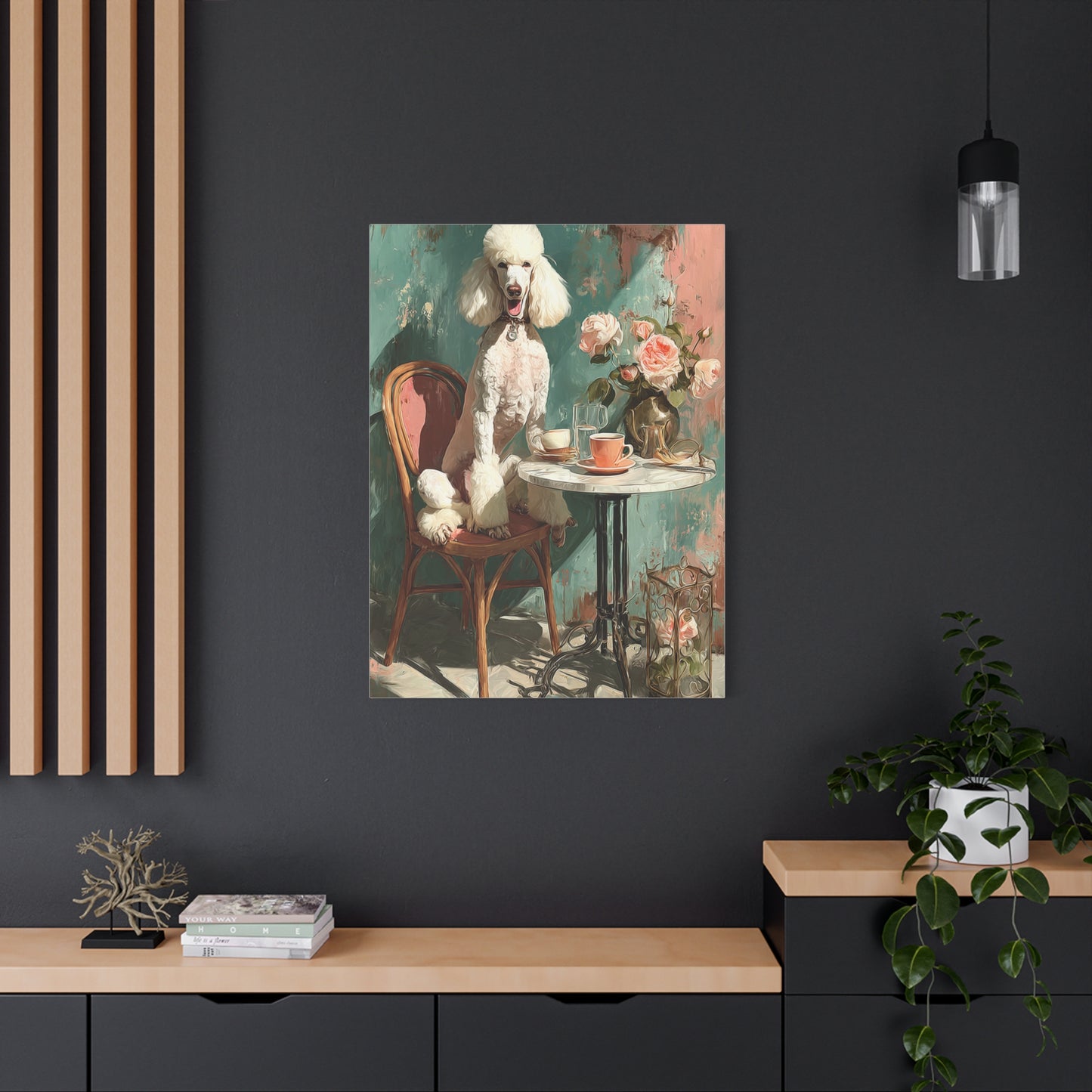 Paris Café Poodle with Roses Wall Art & Canvas Print