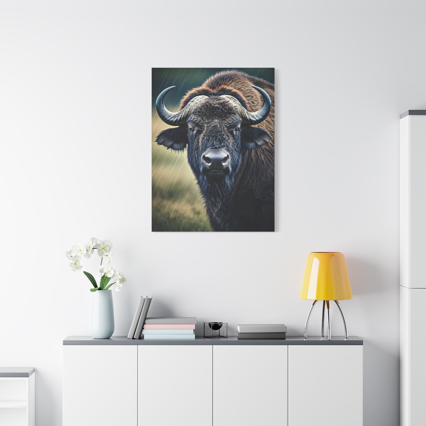 Cape Buffalo Frontal Portrait with Curved Horn Emphasis Wall Art & Canvas Print