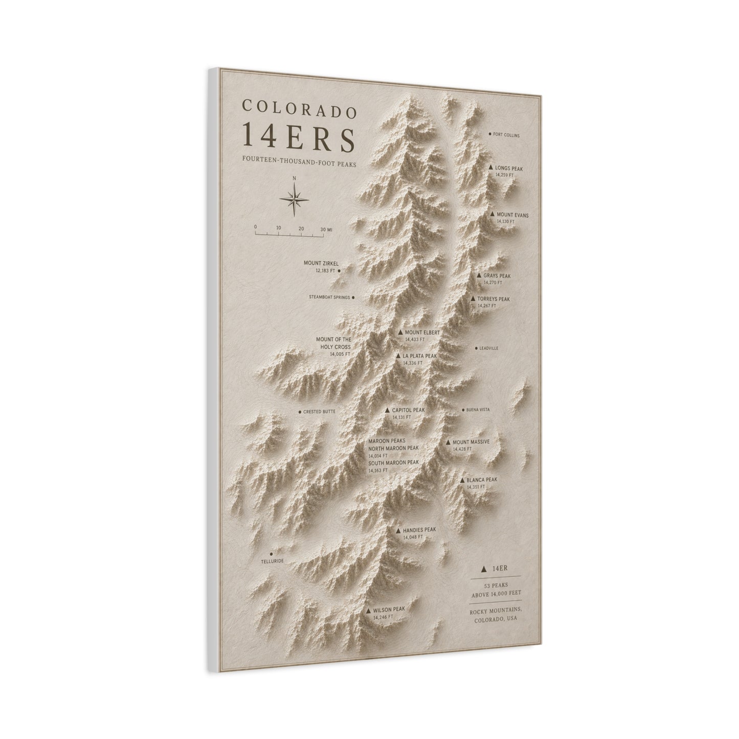 Colorado 14ers Relief Map Wall Art & Canvas Print