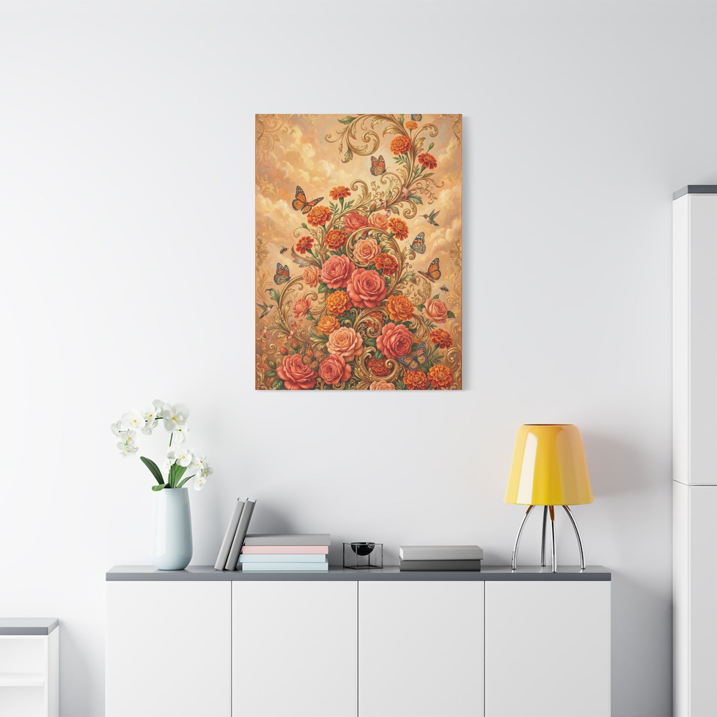 Rococo Orange Floral Fantasy Wall Art & Canvas Print