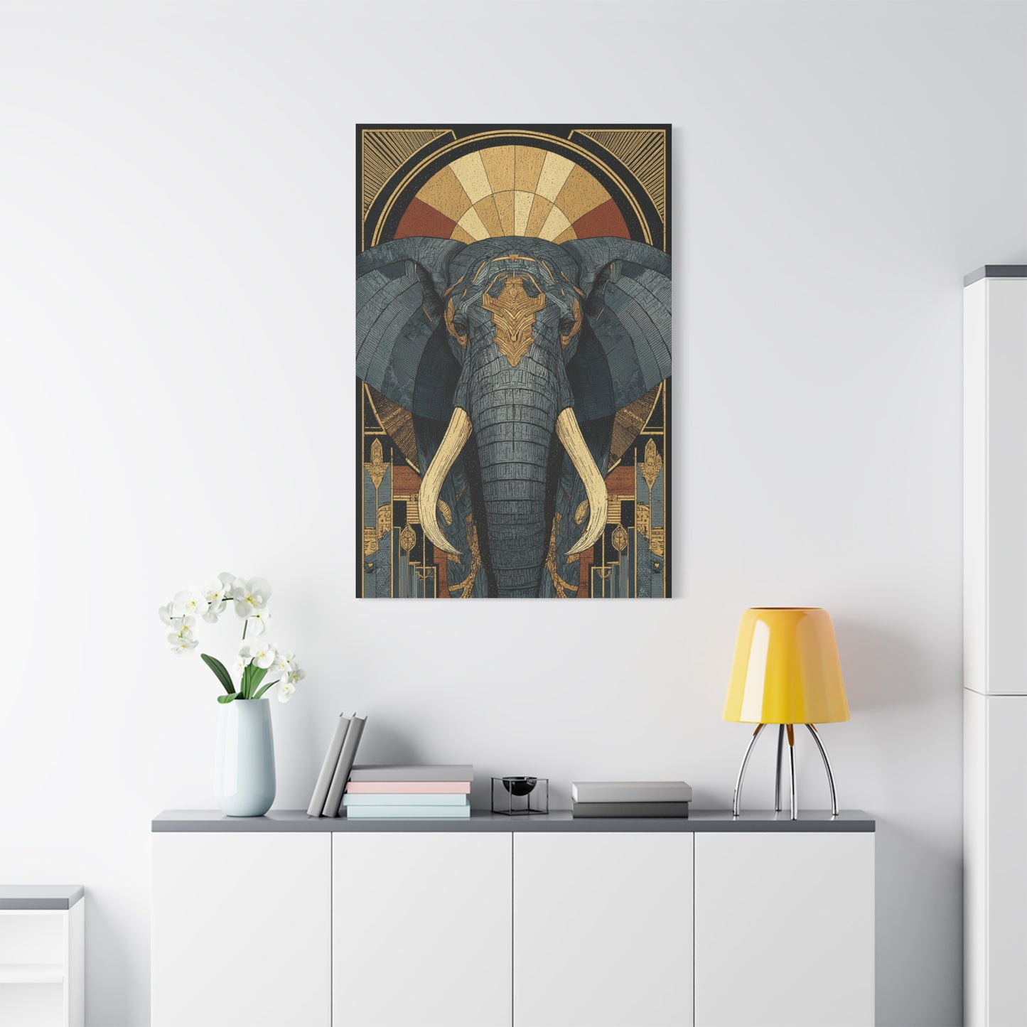 Art Deco Elephant Halo Portrait Wall Art & Canvas Print