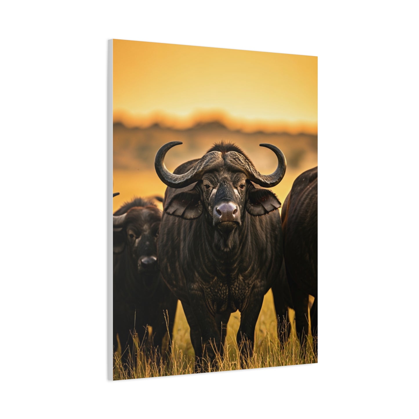 Buffalo Herd in Golden African Sunset Wall Art & Canvas Print