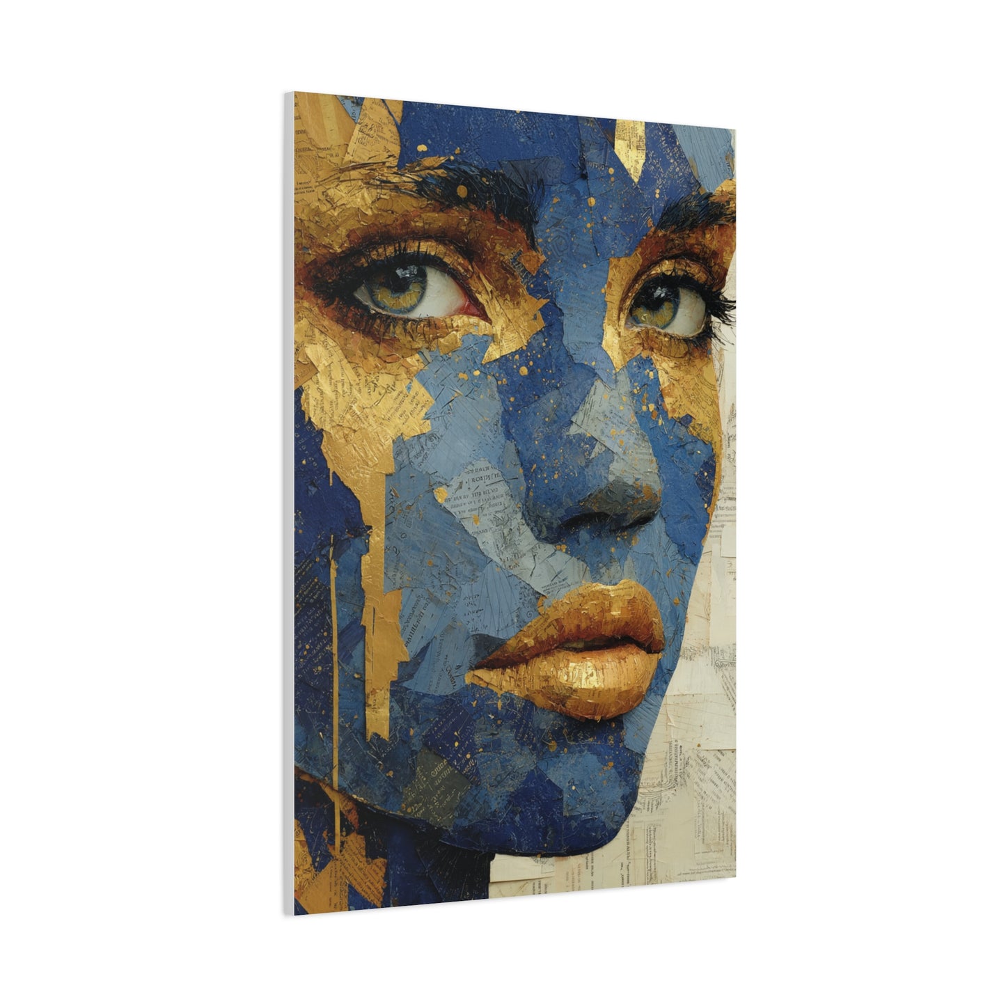 Blue and Gold Abstract Face Collage Wall Art & Canvas Print