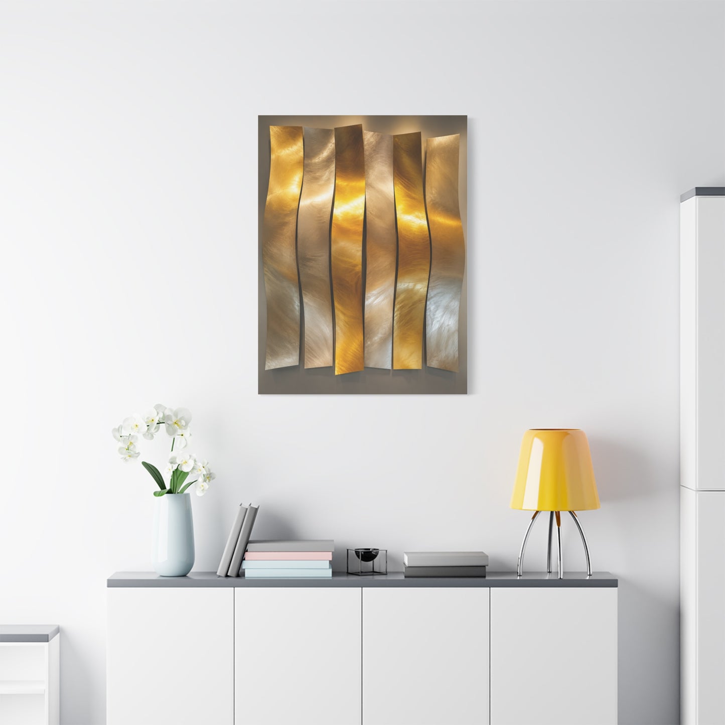 Polished Gold Panel Sculptural Wave Installation Wall Art & Canvas Print