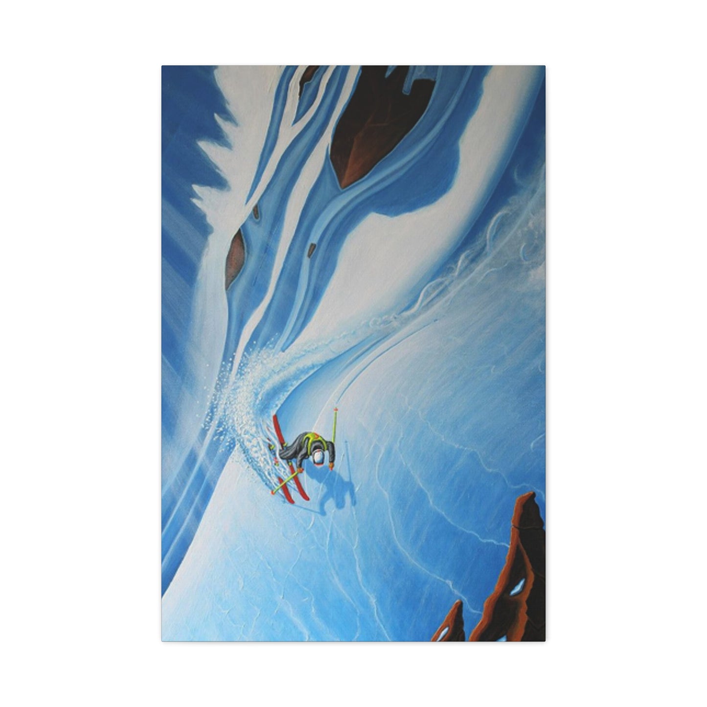 Skiing In Snowy Rocks Wall Art & Canvas Prints