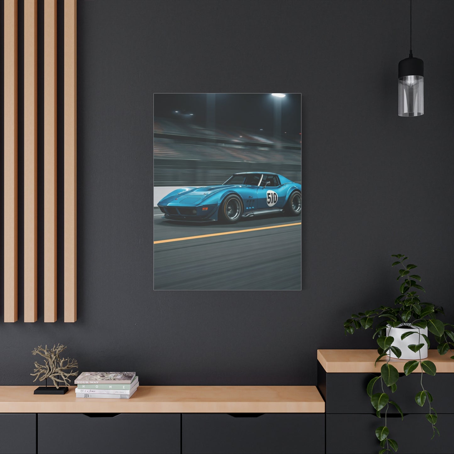 1970 Chevrolet Corvette C3 Pit Lane Under Lights Wall Art & Canvas Prints