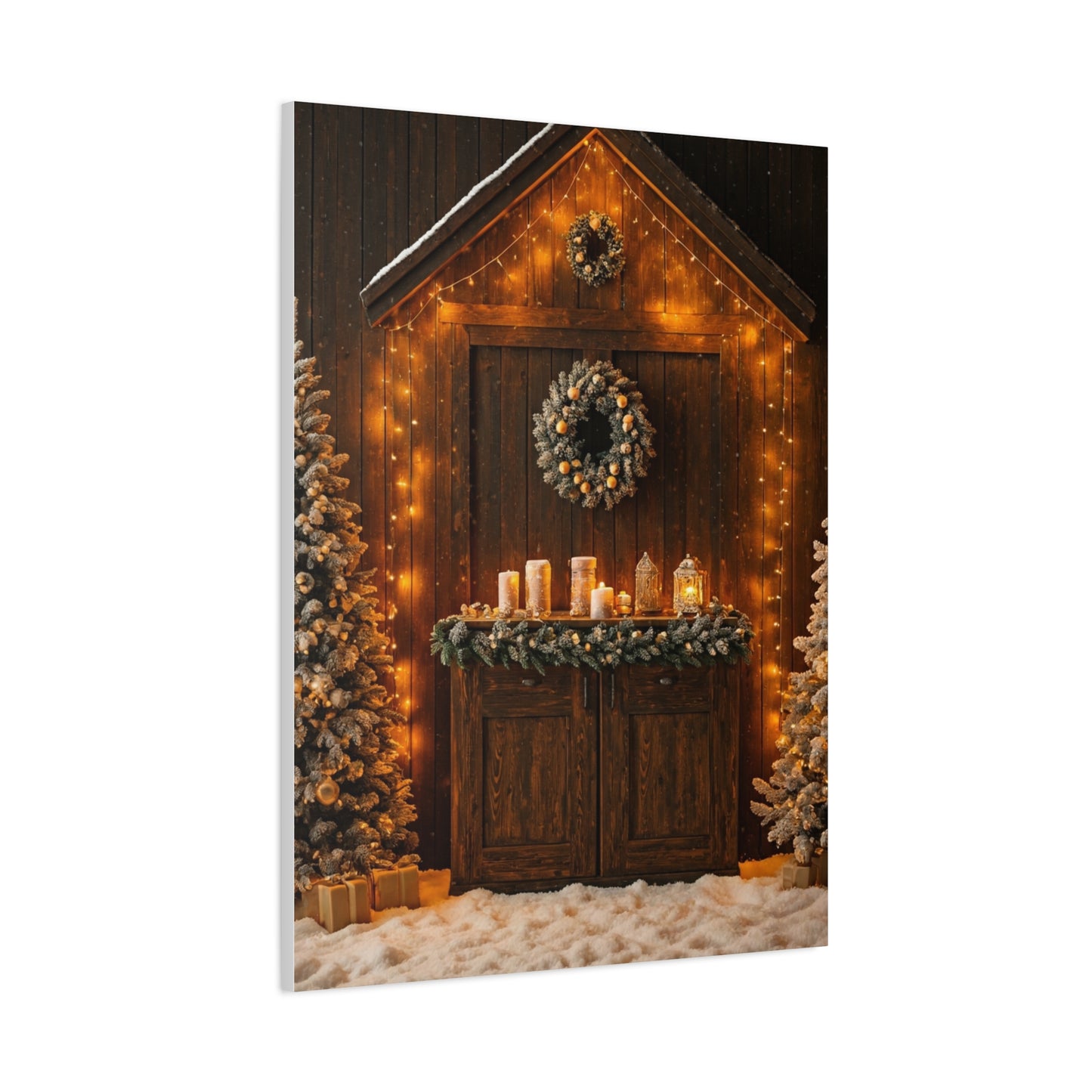 Festive Christmas Entrance With Wreath and Candlelight Wall Art & Canvas Print