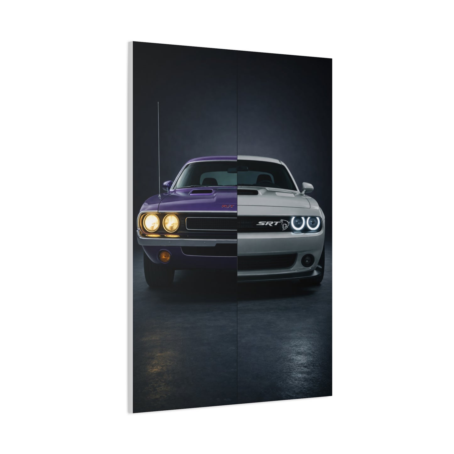 Dodge Challenger Heritage Split 1970 vs Modern SRT Wall Art & Canvas Prints
