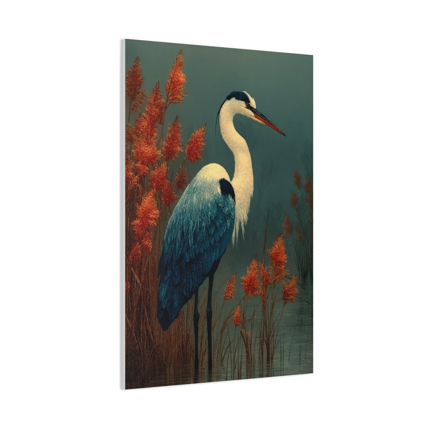 White Heron Marsh Portrait Wall Art & Canvas Print