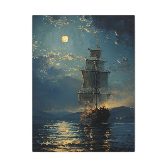 Large Ship Sailing At Night Painting Wall Art & Canvas Prints