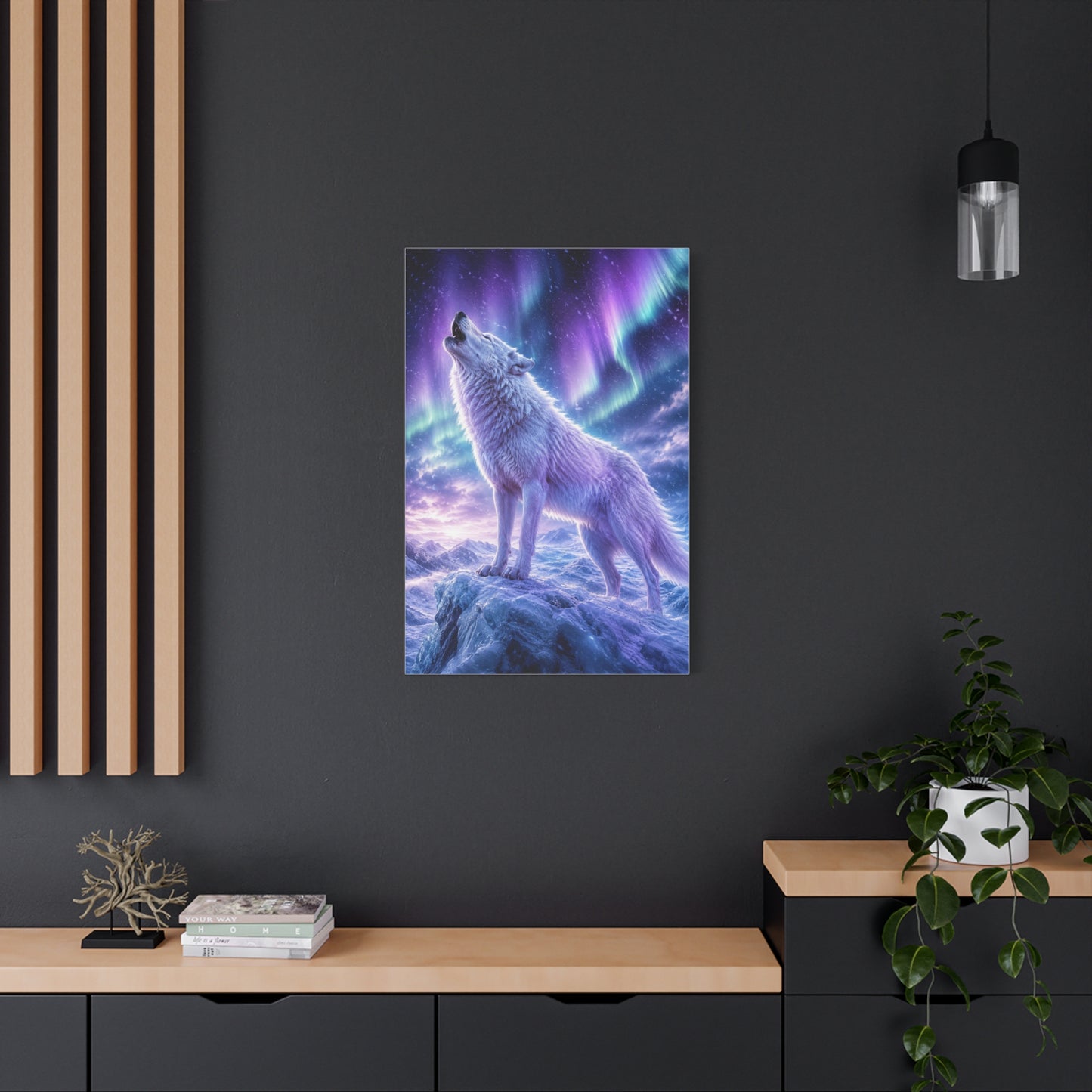 Aurora Night White Wolf Howling Scene Wall Art & Canvas Print