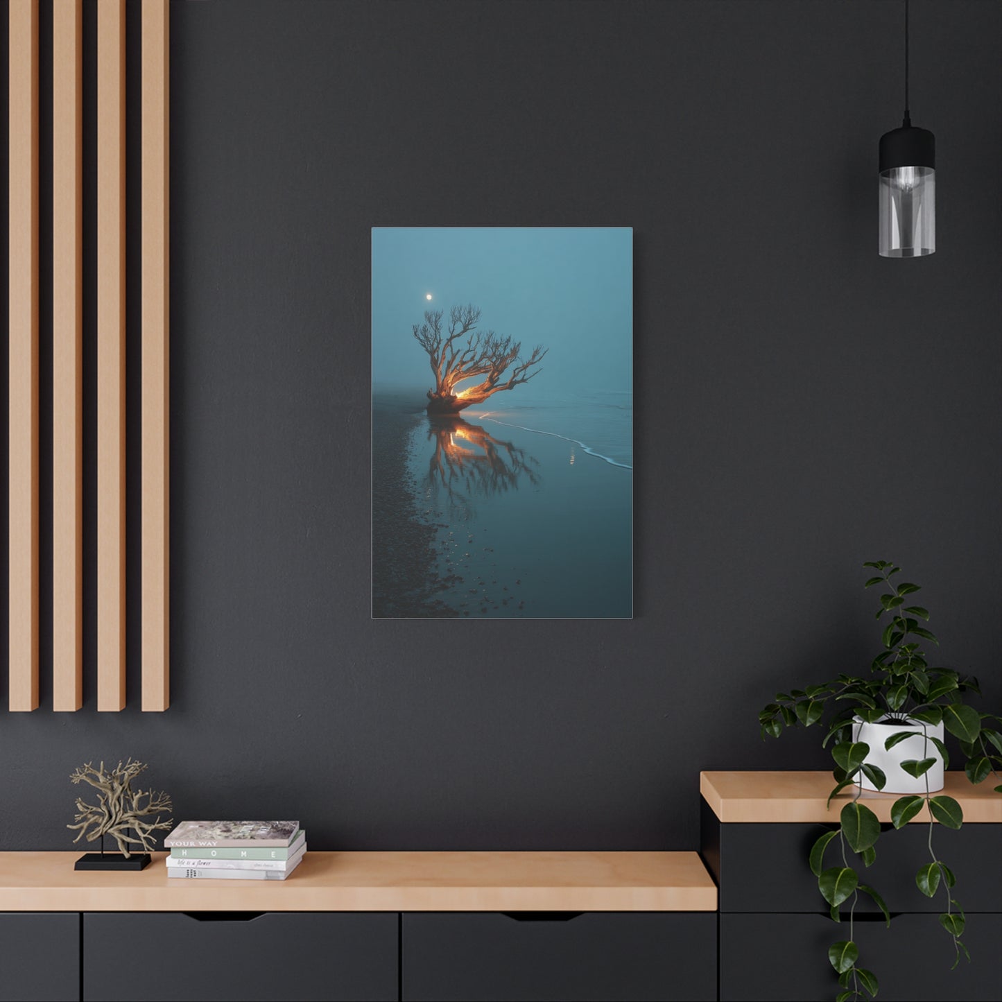 Moonlit Driftwood Shore Wall Art & Canvas Print