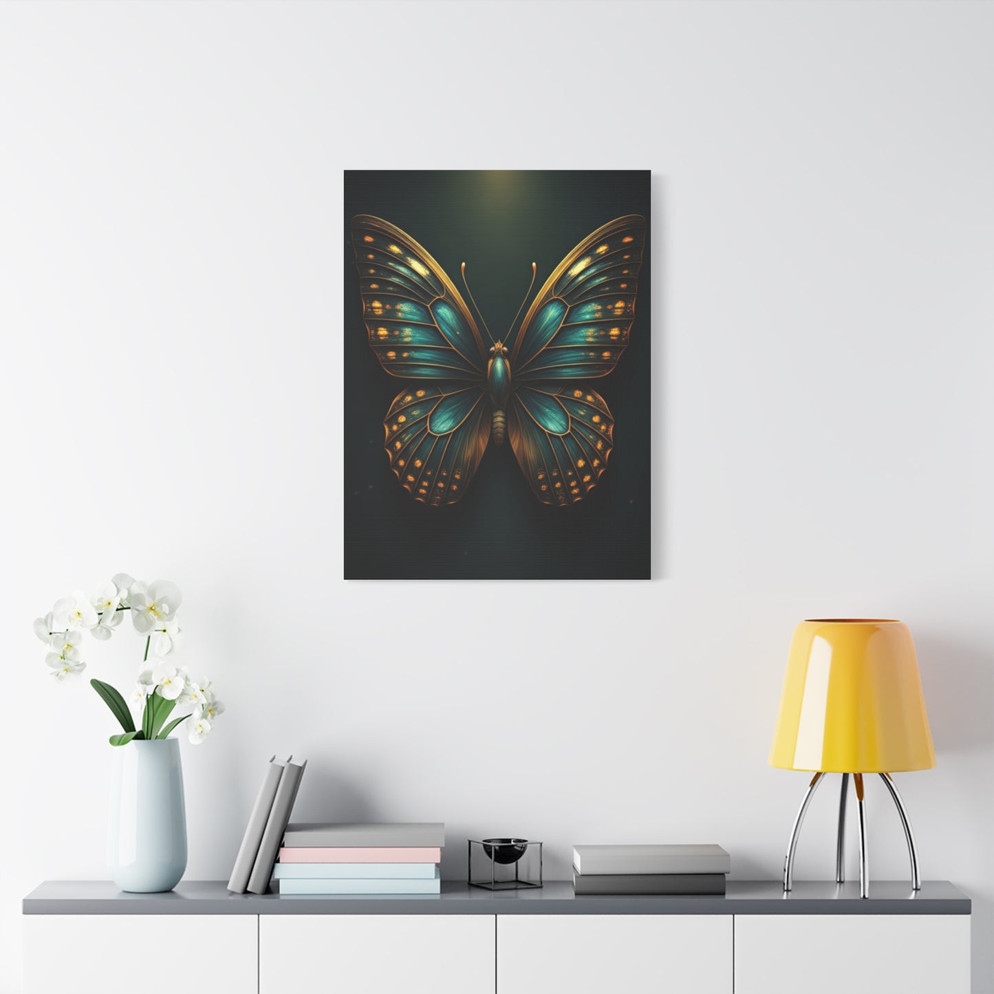 Emerald Gold Butterfly Symmetry Portrait Wall Art & Canvas Prints