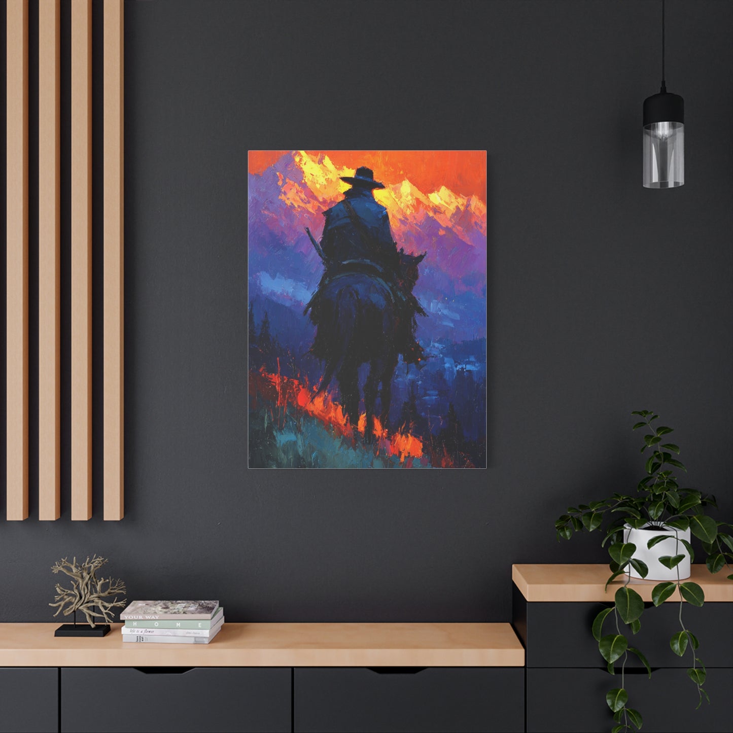 Sunset Ridge Cowboy Painting Wall Art & Canvas Print
