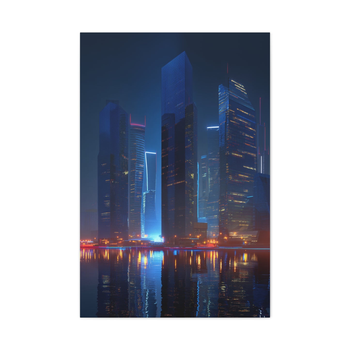 Futuristic Neon City Skyline Night Wall Art & Canvas Print