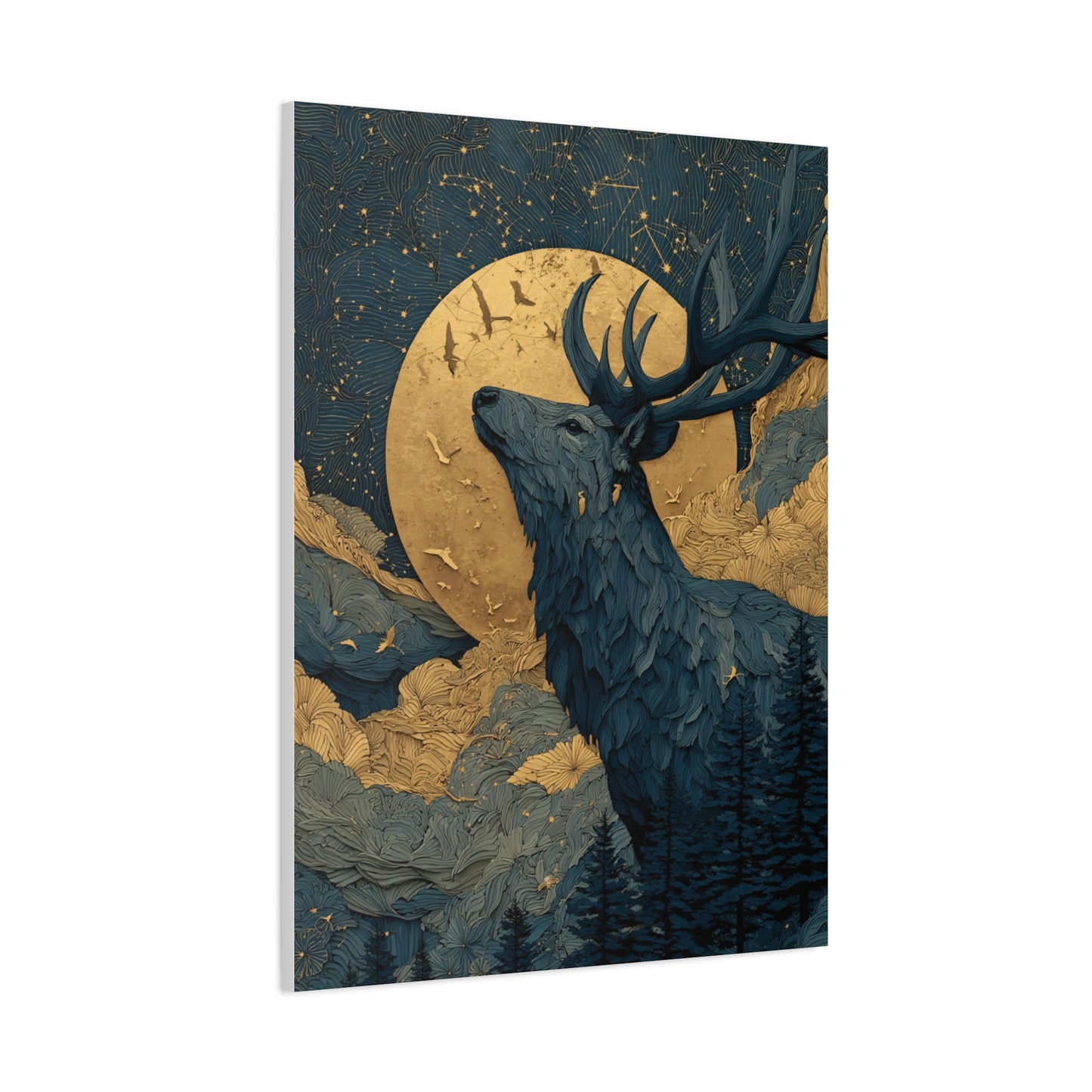 Celestial Moon Stag Wall Art & Canvas Print