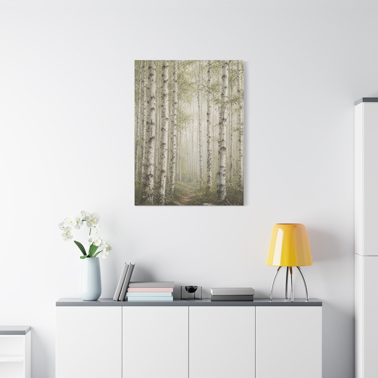 Light Birch Woodland Minimal Landscape Trees Wall Art & Canvas Print