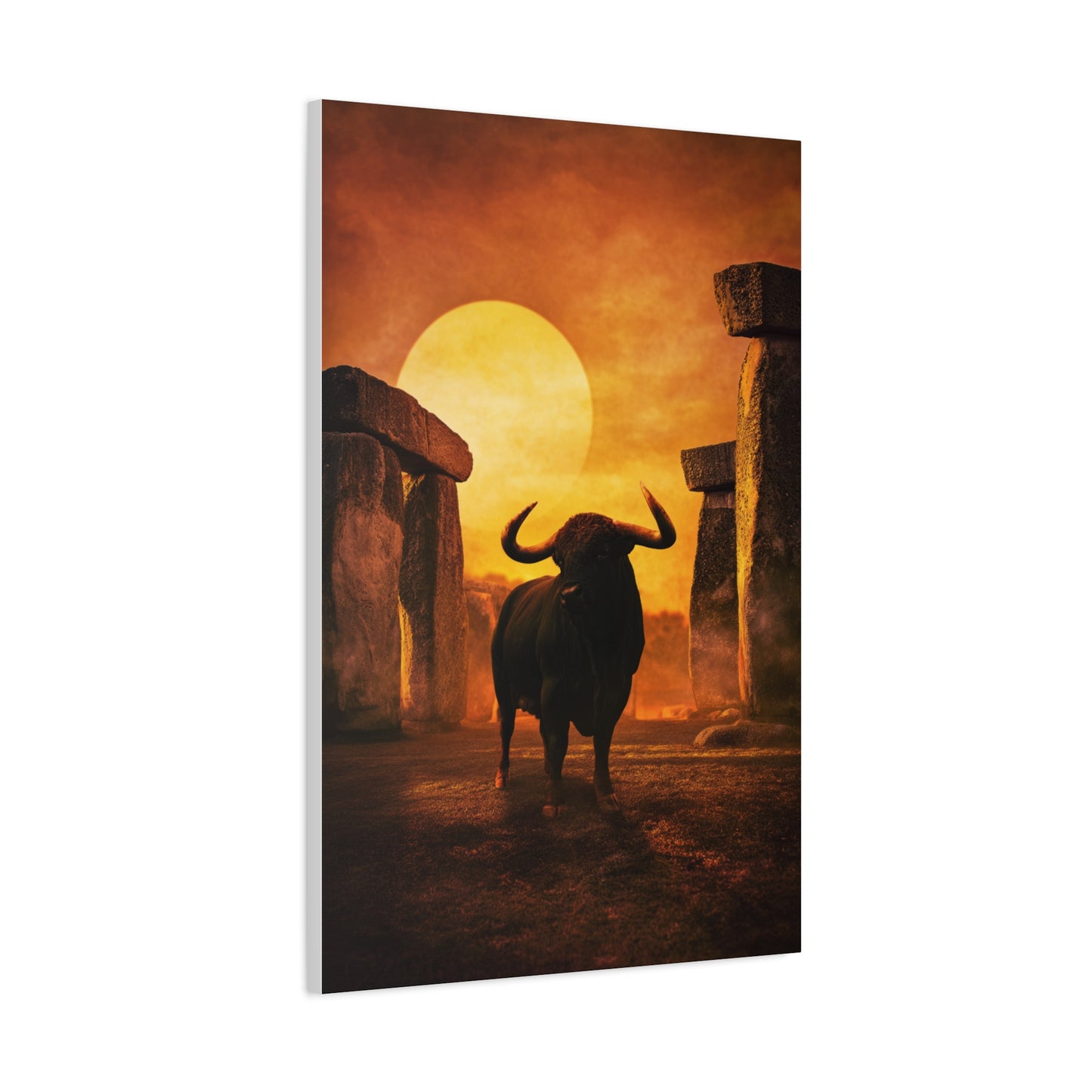 Mythic Bull Among Ancient Stone Ruins Wall Art & Canvas Print