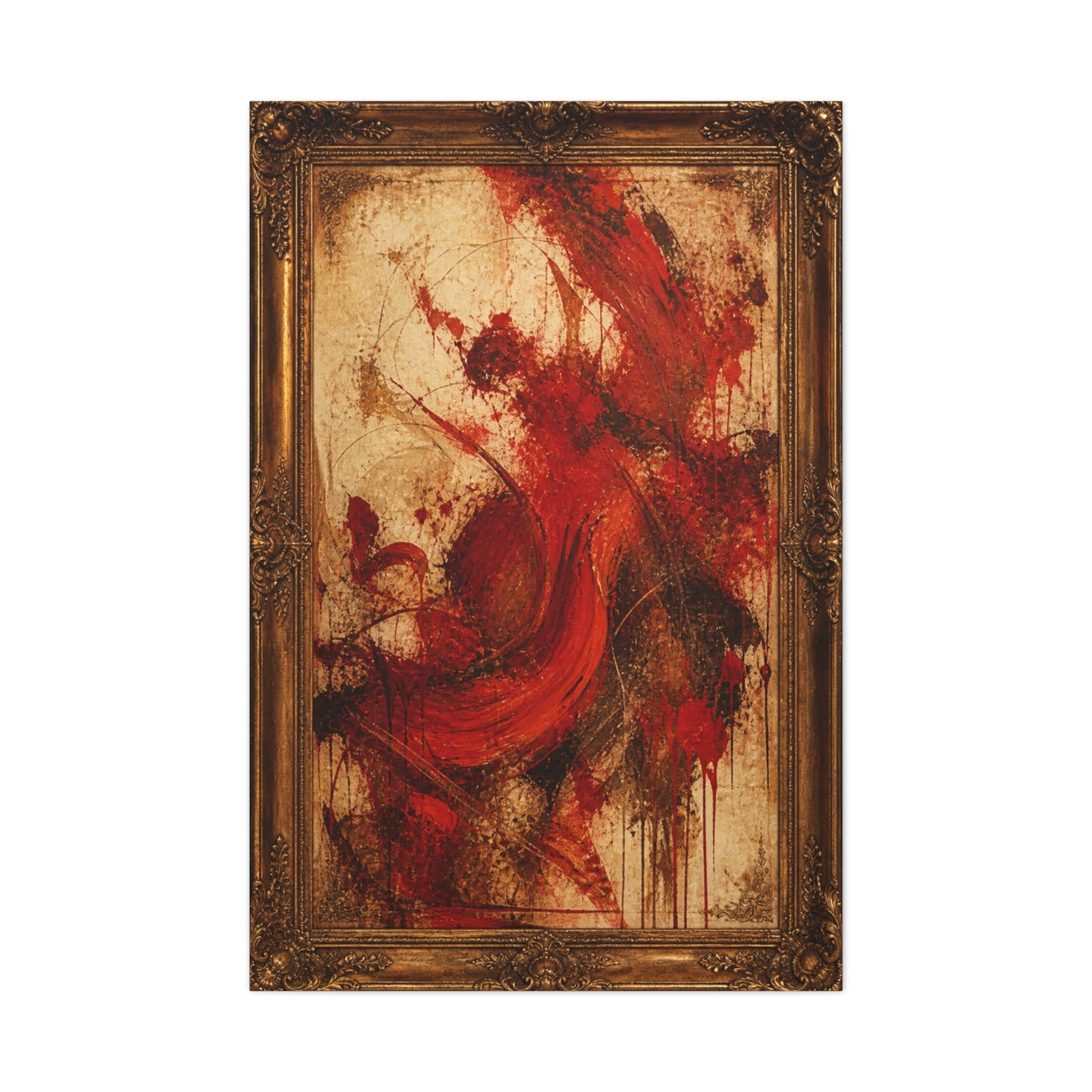Vintage Framed Red Expressionist Painting Wall Art & Canvas Print