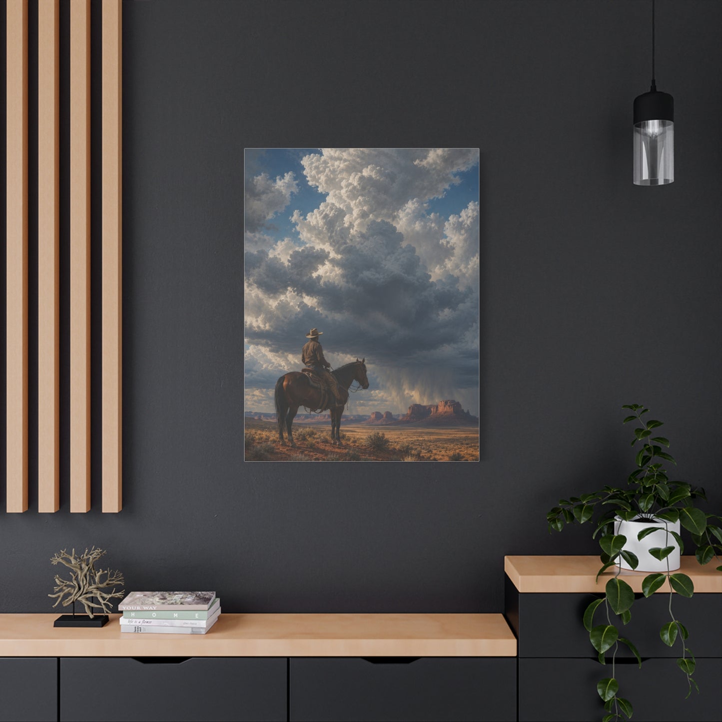 Cowboy Storm Horizon Monument Scene Wall Art & Canvas Print