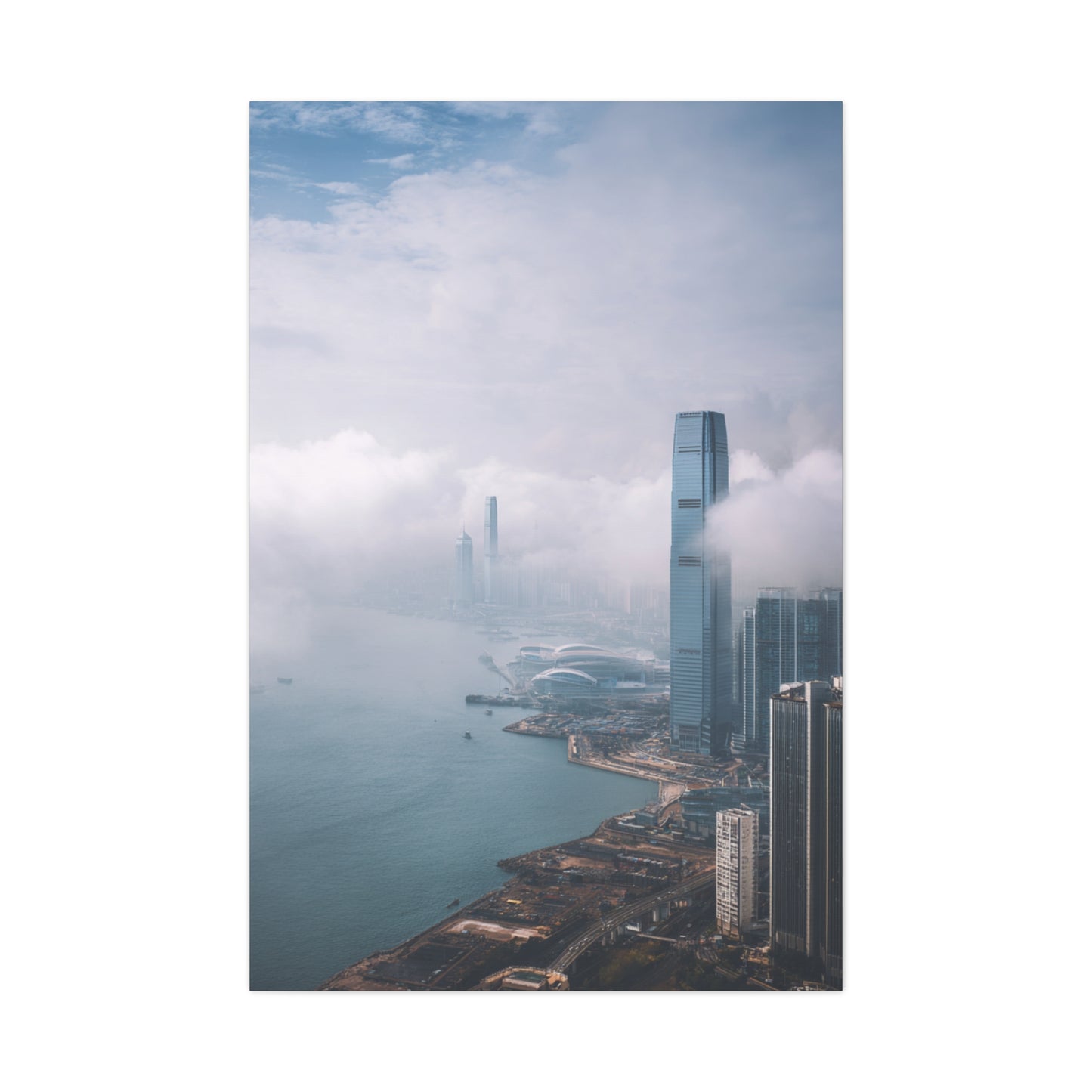 Hong Kong Foggy Harbor Skyline Wall Art & Canvas Print
