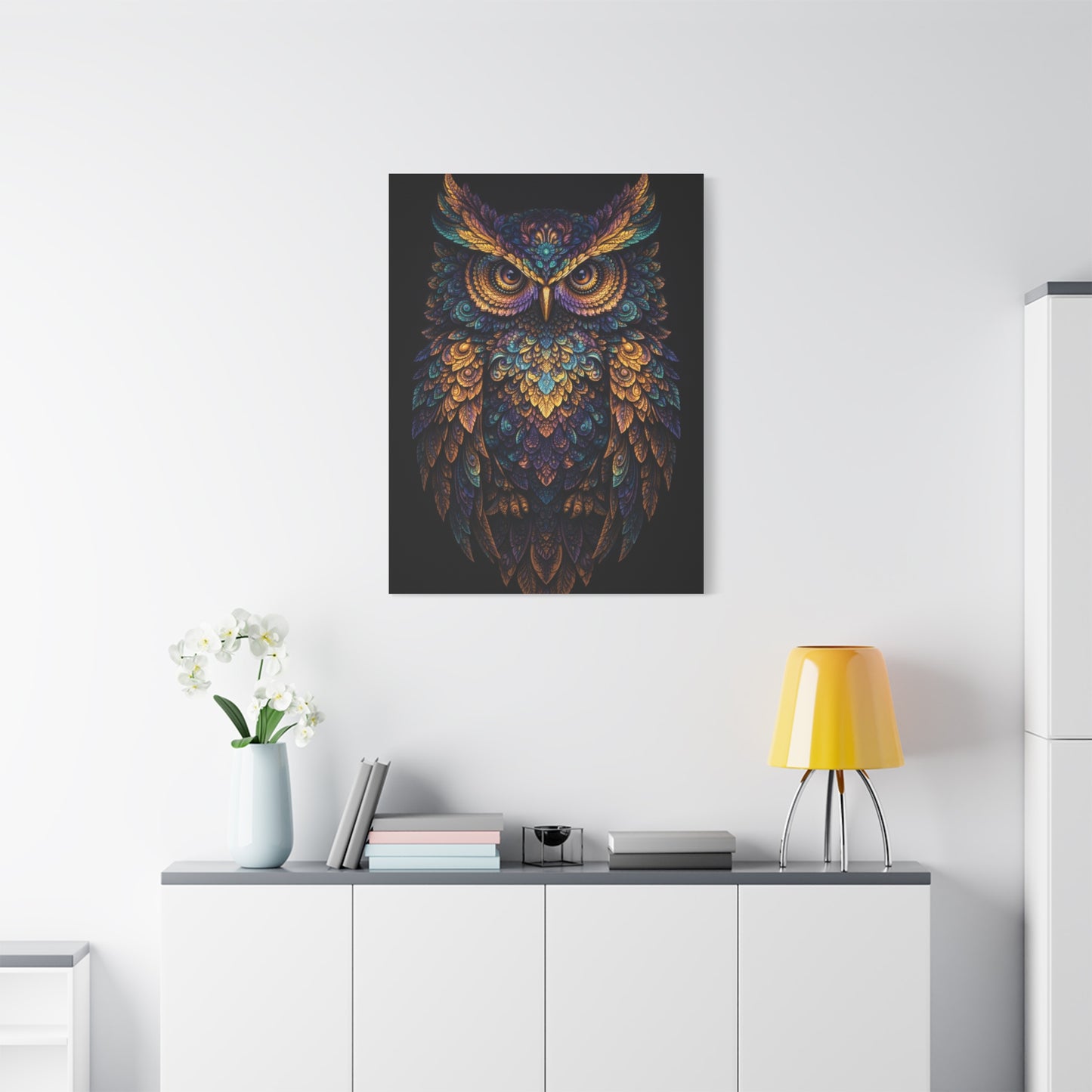 Jewel Feather Fractal Owl Wall Art & Canvas Print