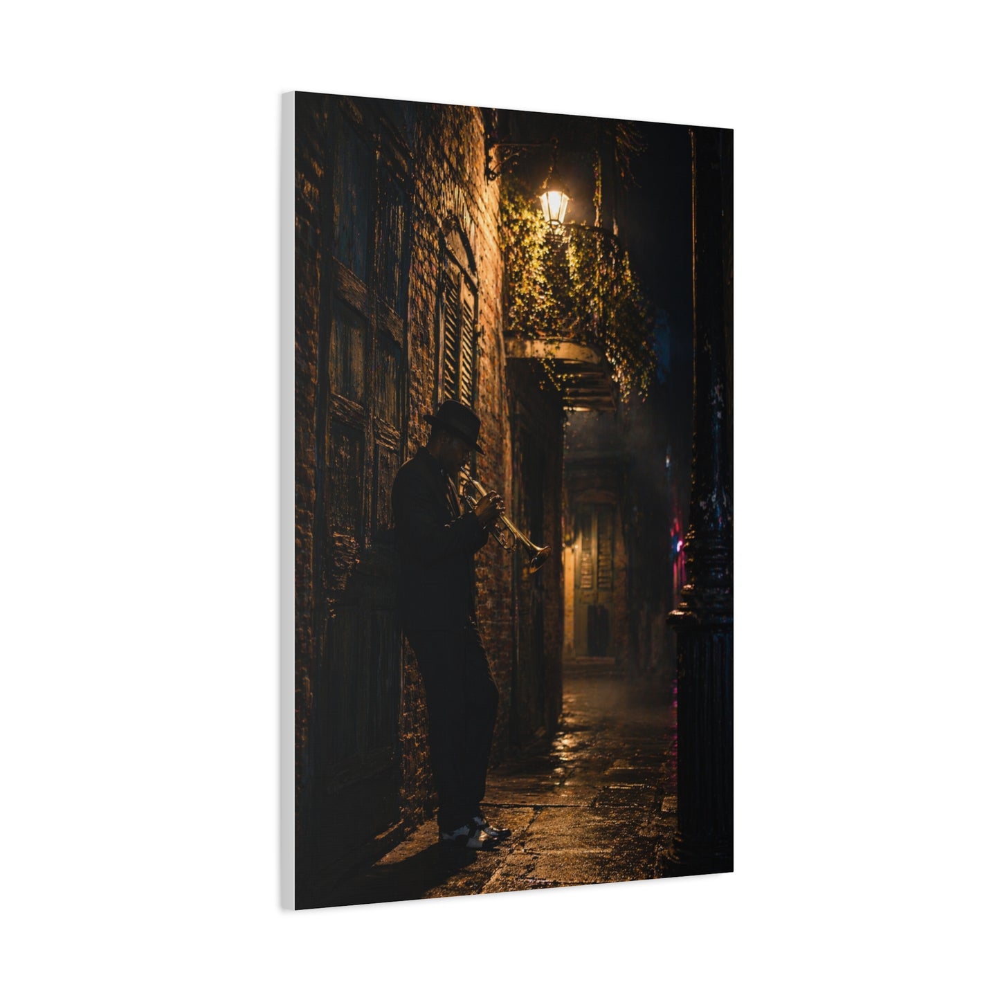 French Quarter Alley Trumpet Scene Wall Art & Canvas Print