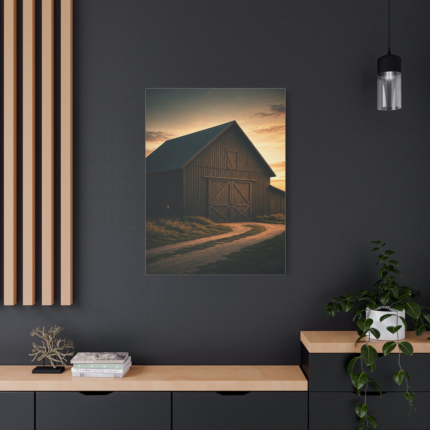 Country Road Barn at Dusk Wall Art & Canvas Prints