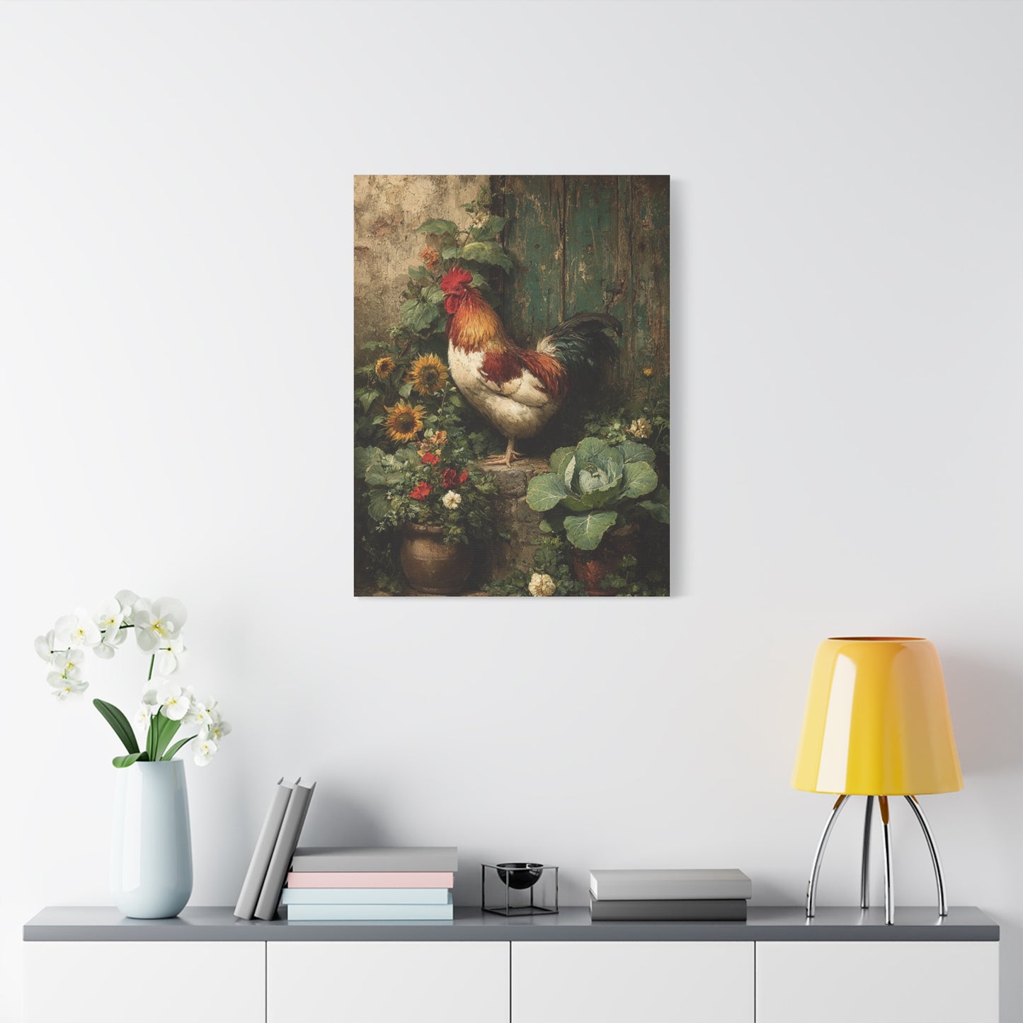 Farmyard Rooster Folk Garden Wall Art & Canvas Print