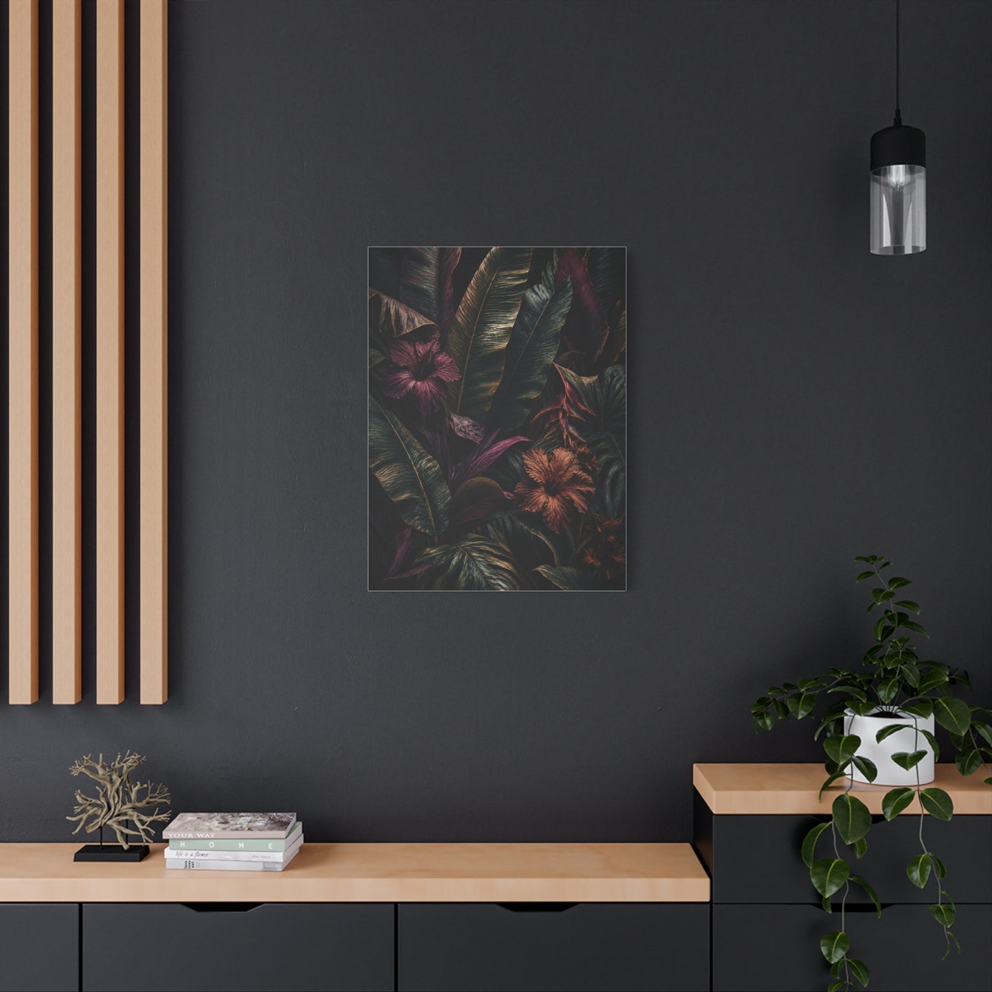 Dark Botanical Hibiscus Jungle Tropical Wall Art & Canvas Print