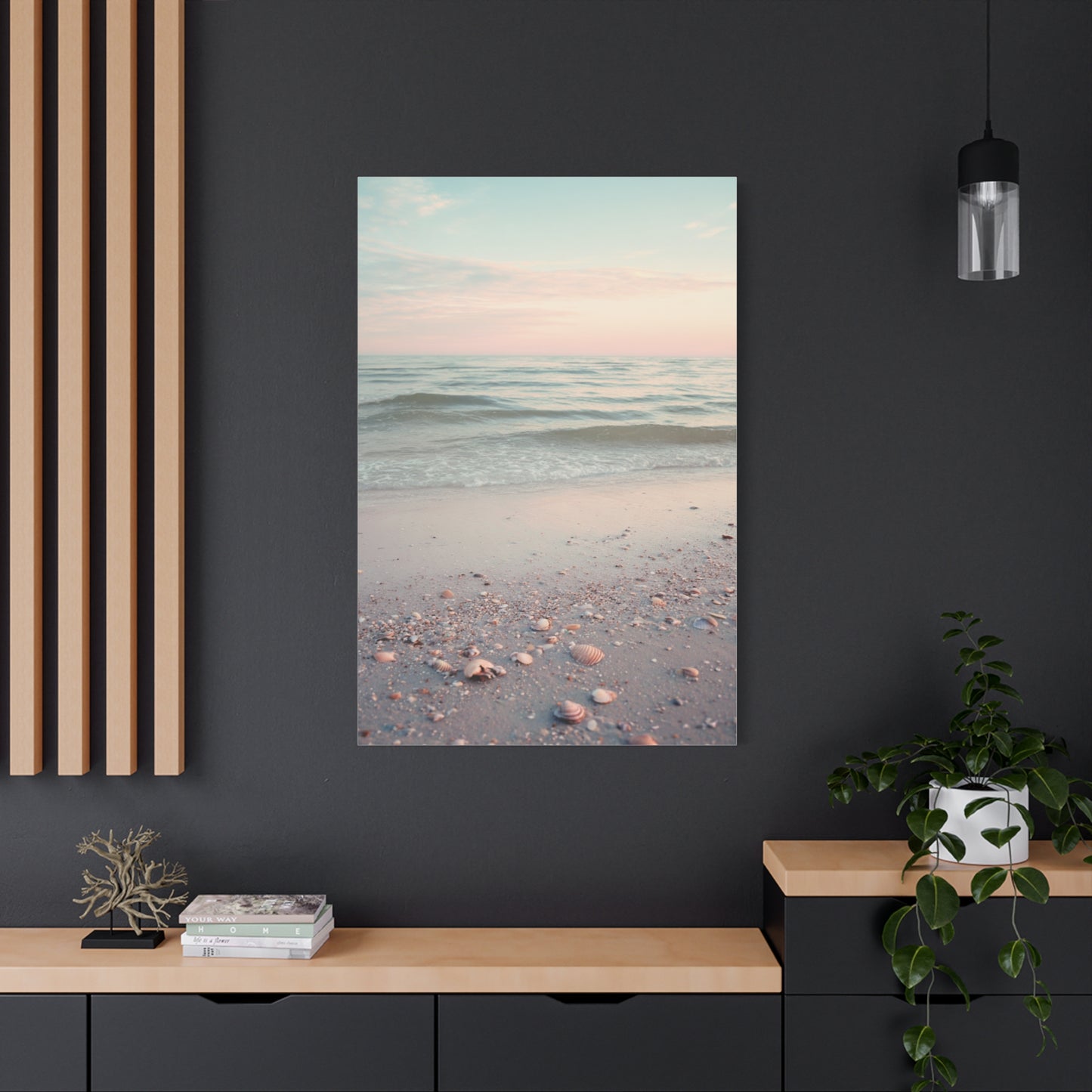 Pastel Sunrise Beach with Seashell Shore Wall Art & Canvas Print
