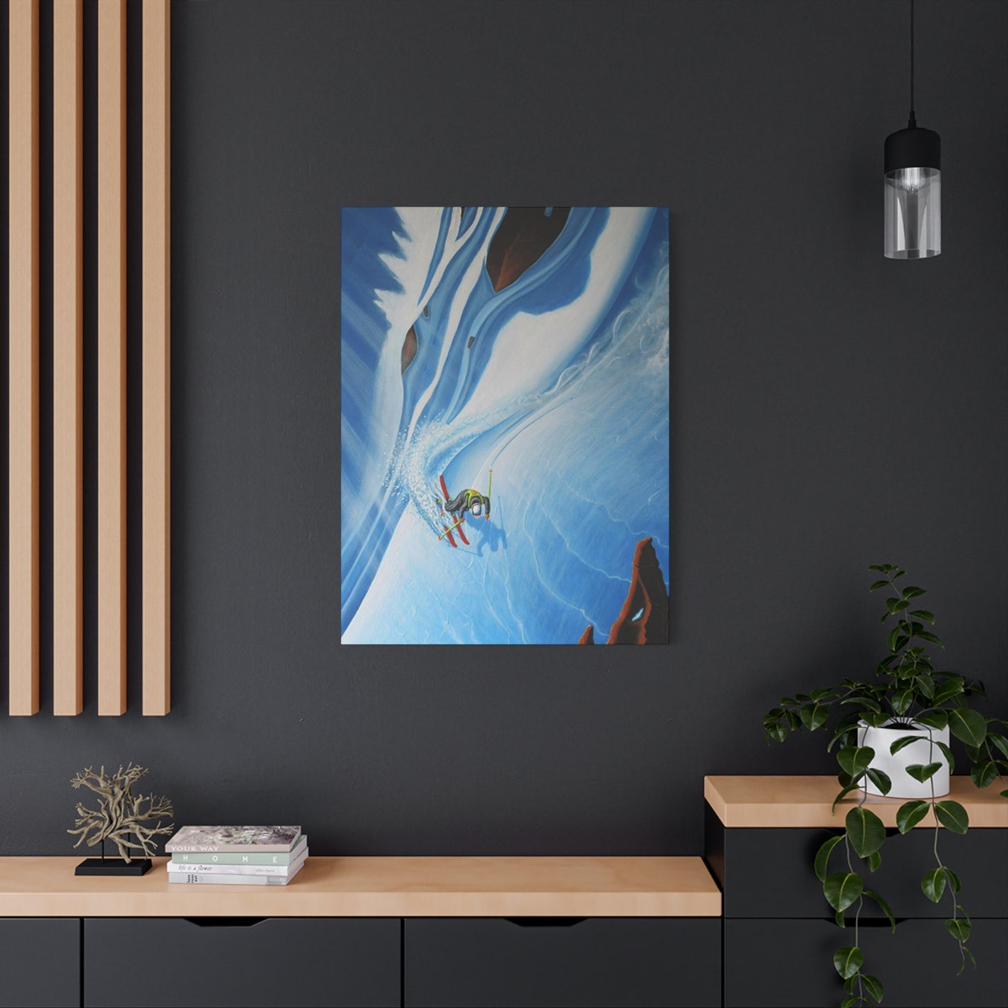 Skiing In Snowy Rocks Wall Art & Canvas Prints