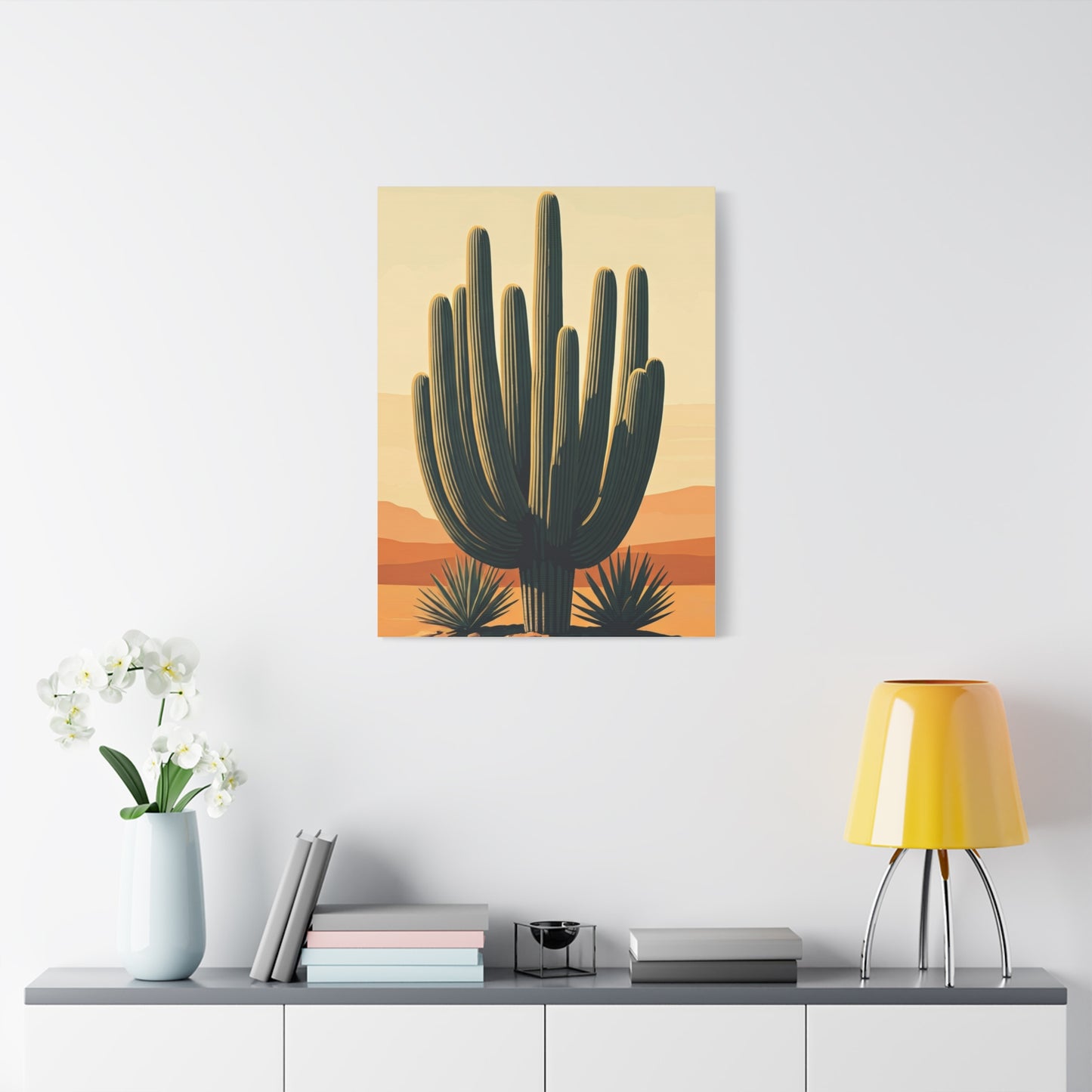 Golden Desert Saguaro Illustration Wall Art & Canvas Prints