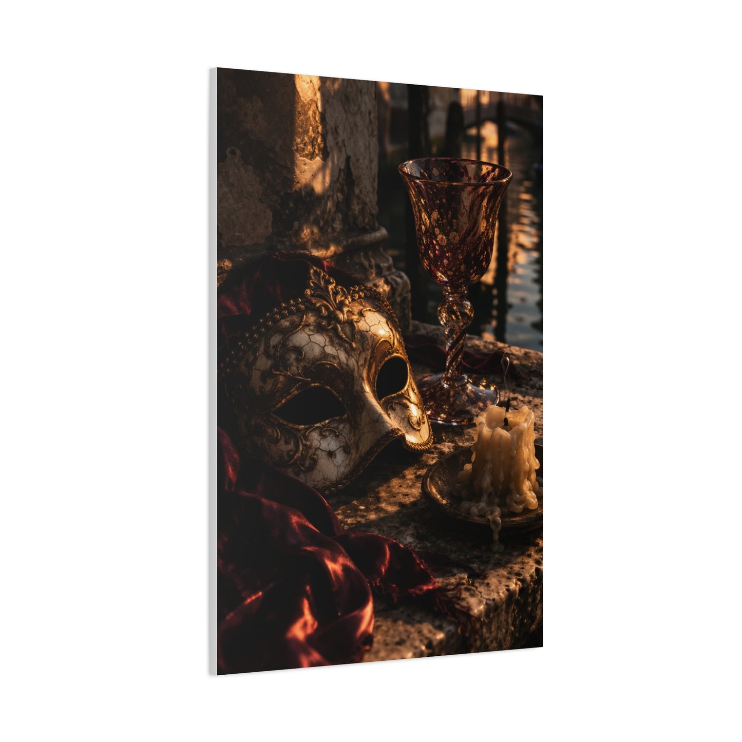 Venetian Mask Candlelight Still Life Wall Art & Canvas Print