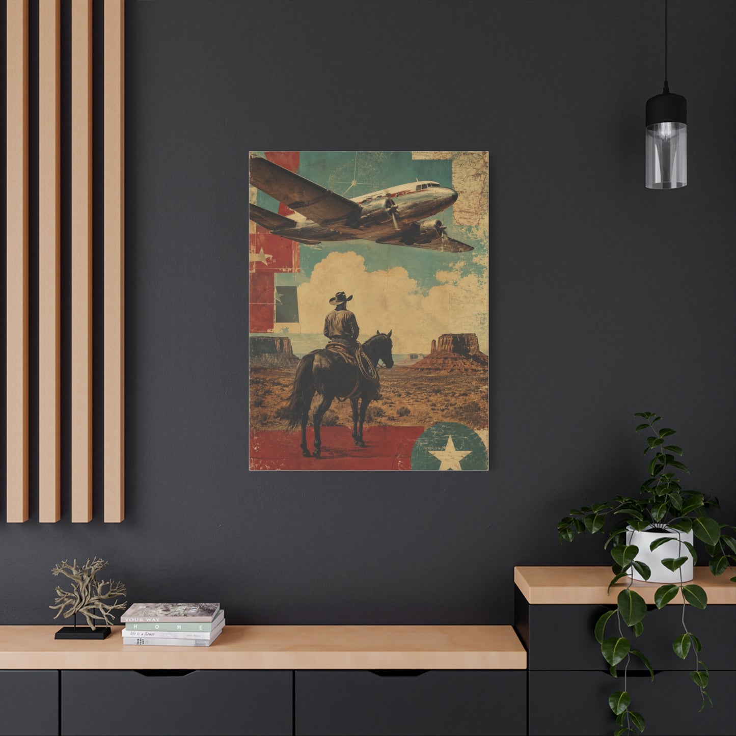 Mid-Century Western Aviation Collage Wall Art & Canvas Print